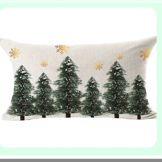 Golden Snowflake Lumbar Pillow Cover - Festive Holiday Decor for Bed & Sofa - Cotton Linen Cushion Case - Merry Happy New Year Theme - 12x20 inches