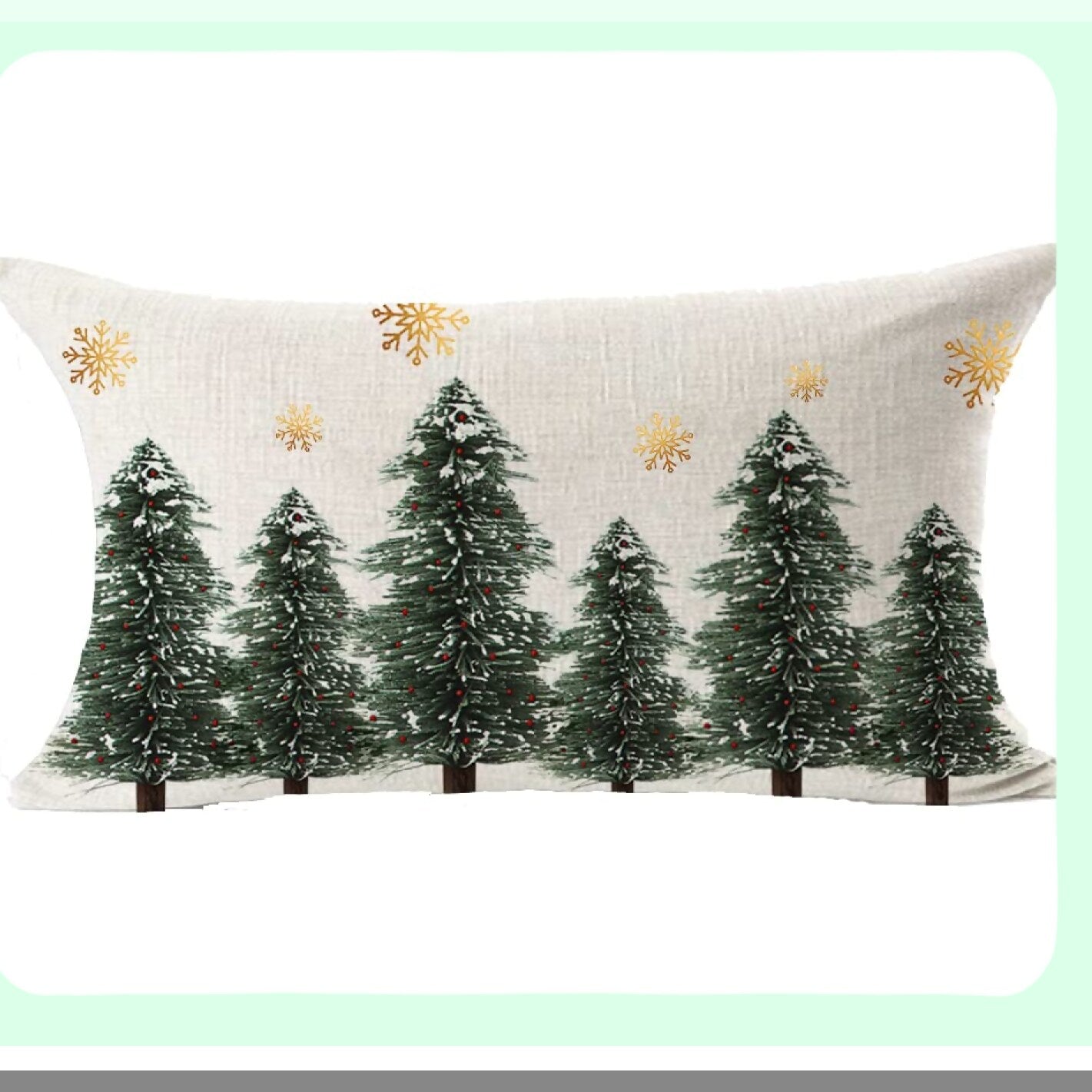Golden Snowflake Lumbar Pillow Cover - Festive Holiday Decor for Bed & Sofa - Cotton Linen Cushion Case - Merry Happy New Year Theme - 12x20 inches