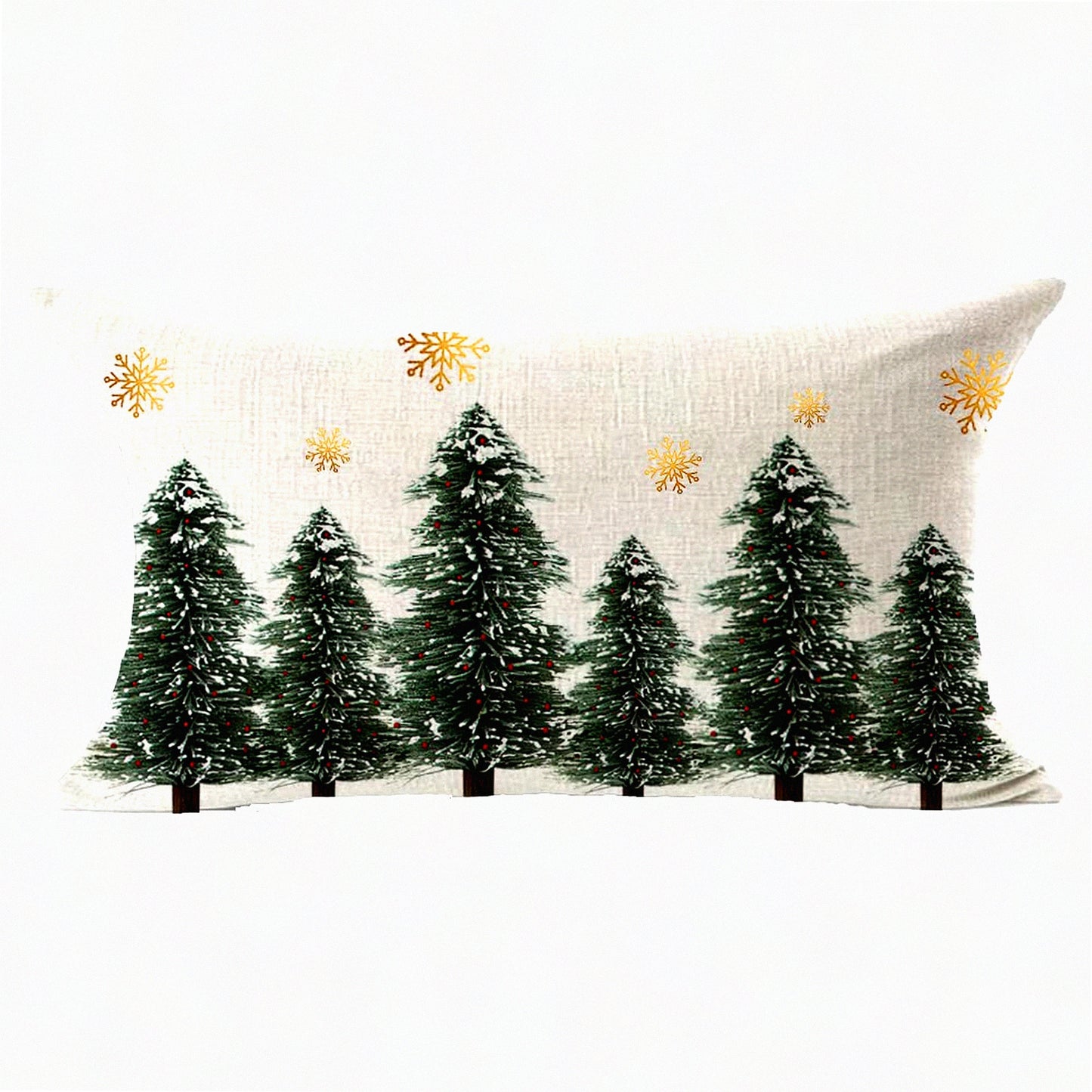 Golden Snowflake Lumbar Pillow Cover - Festive Holiday Decor for Bed & Sofa - Cotton Linen Cushion Case - Merry Happy New Year Theme - 12x20 inches