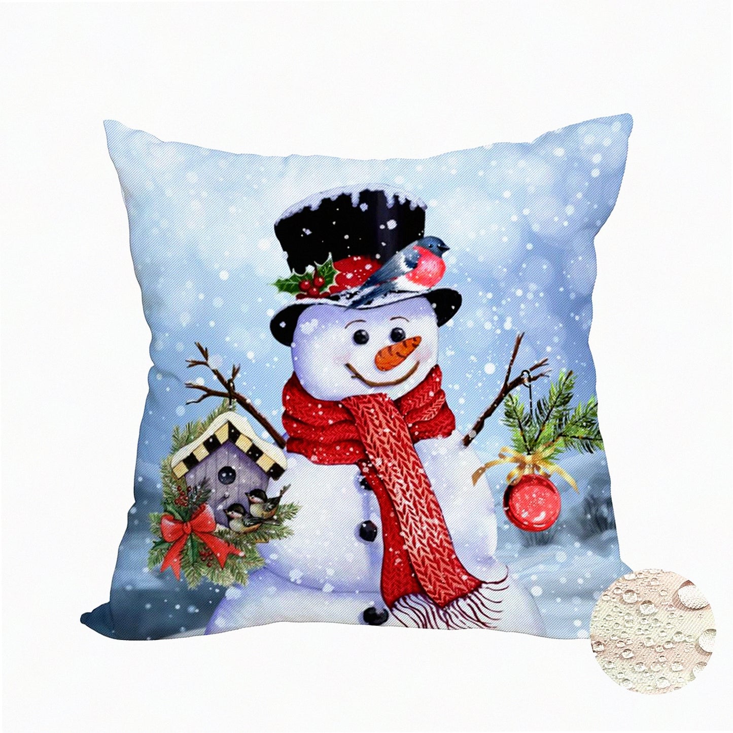 Winter Wonderland Snowflake Pillow Cover - 20x20 Inch Waterproof Holiday Decor Cushion Case for Sofa & Couch. Double Sided Birds, Mistletoe, Holly, Fir Snow Design. Perfect Xmas Home Accent.