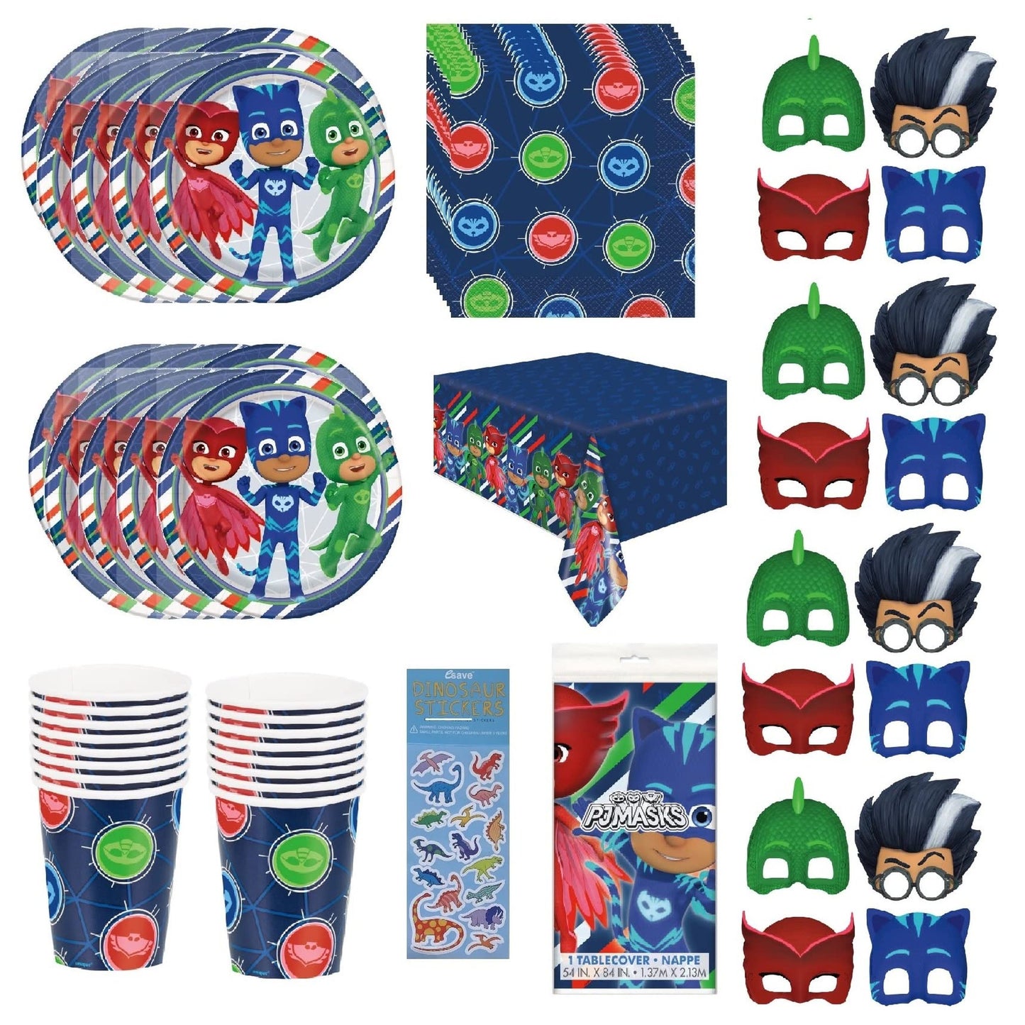 PartyPalooza Birthday Bash Pack - Lunch Plates, Napkins, Cups, Table Cover, Paper Bundle for 16 Guests - Celebrate in Style with PJ's!