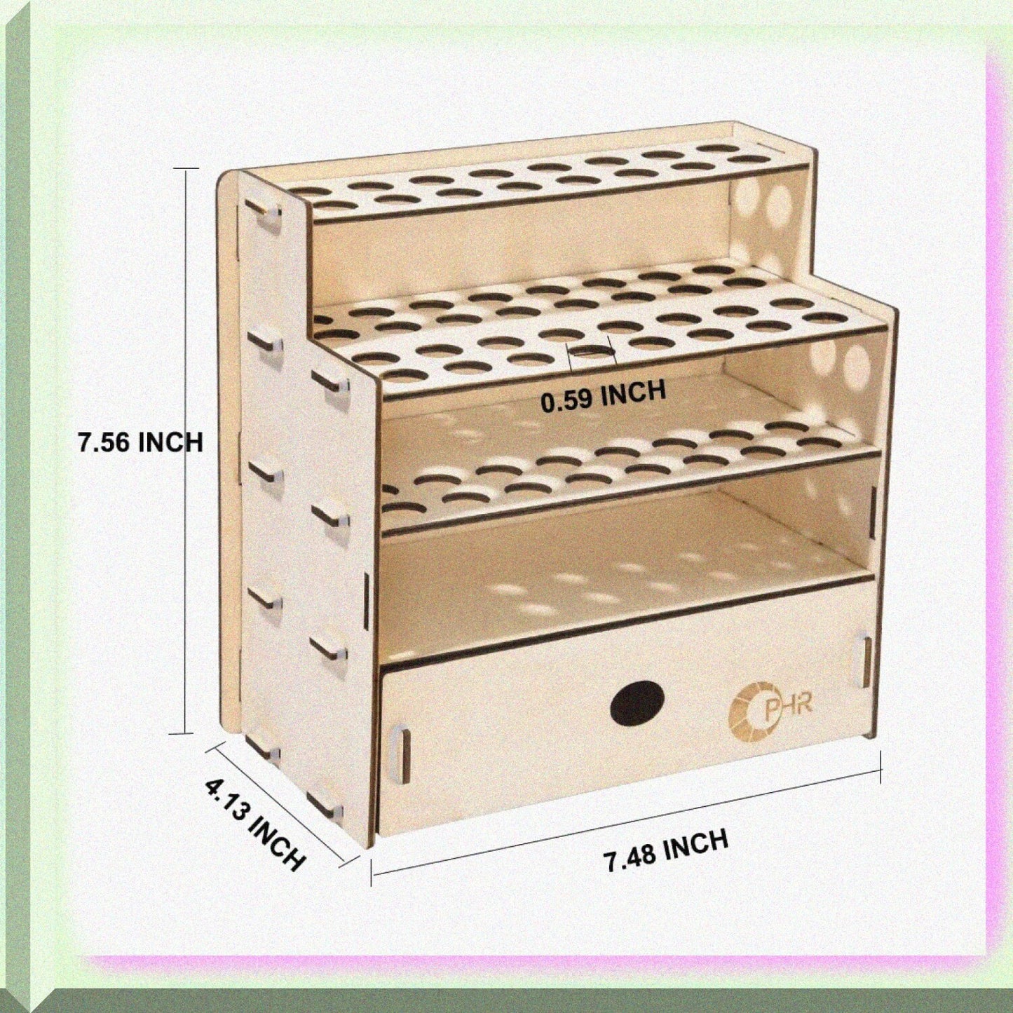 Wooden Paint Brush Organizer with Drawer, 32 Holes