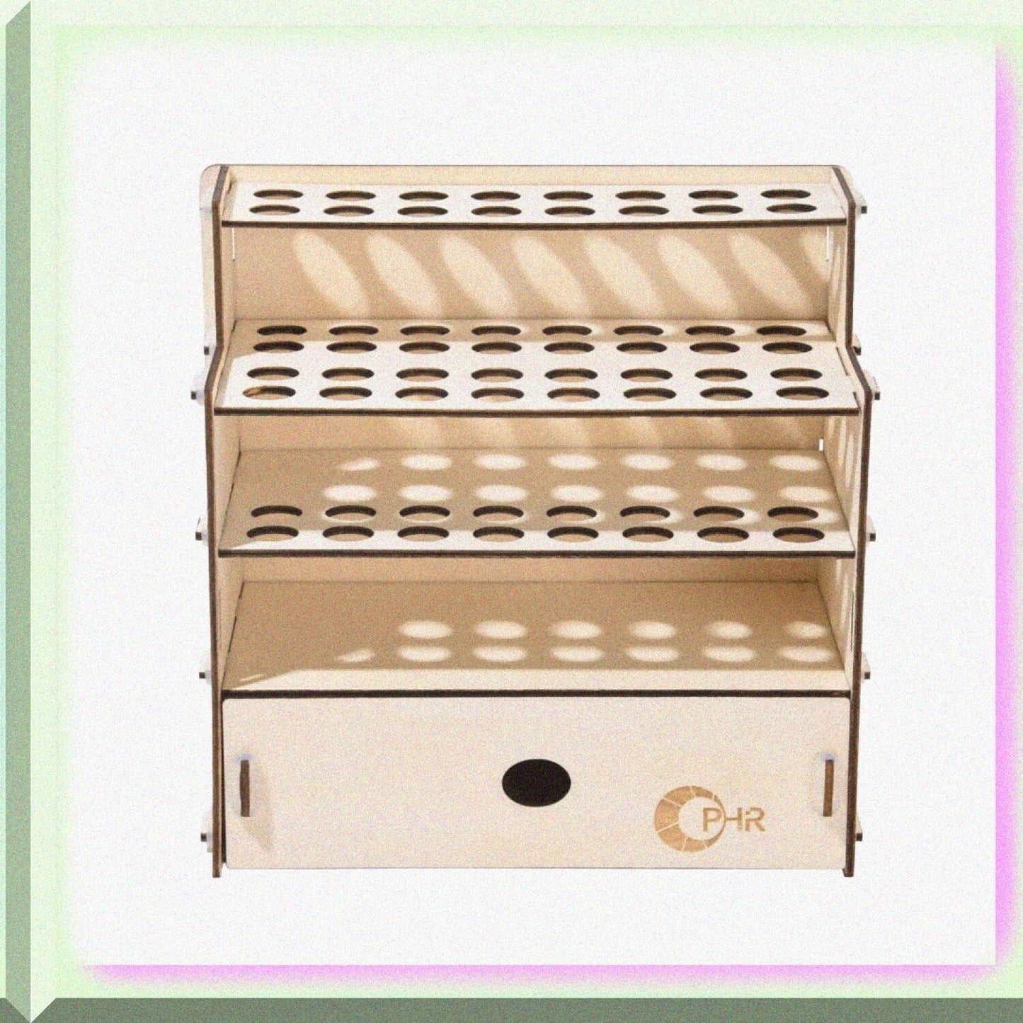 Wooden Paint Brush Organizer with Drawer, 32 Holes