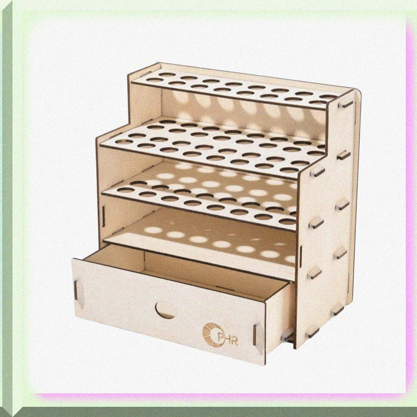 Wooden Paint Brush Organizer with Drawer, 32 Holes
