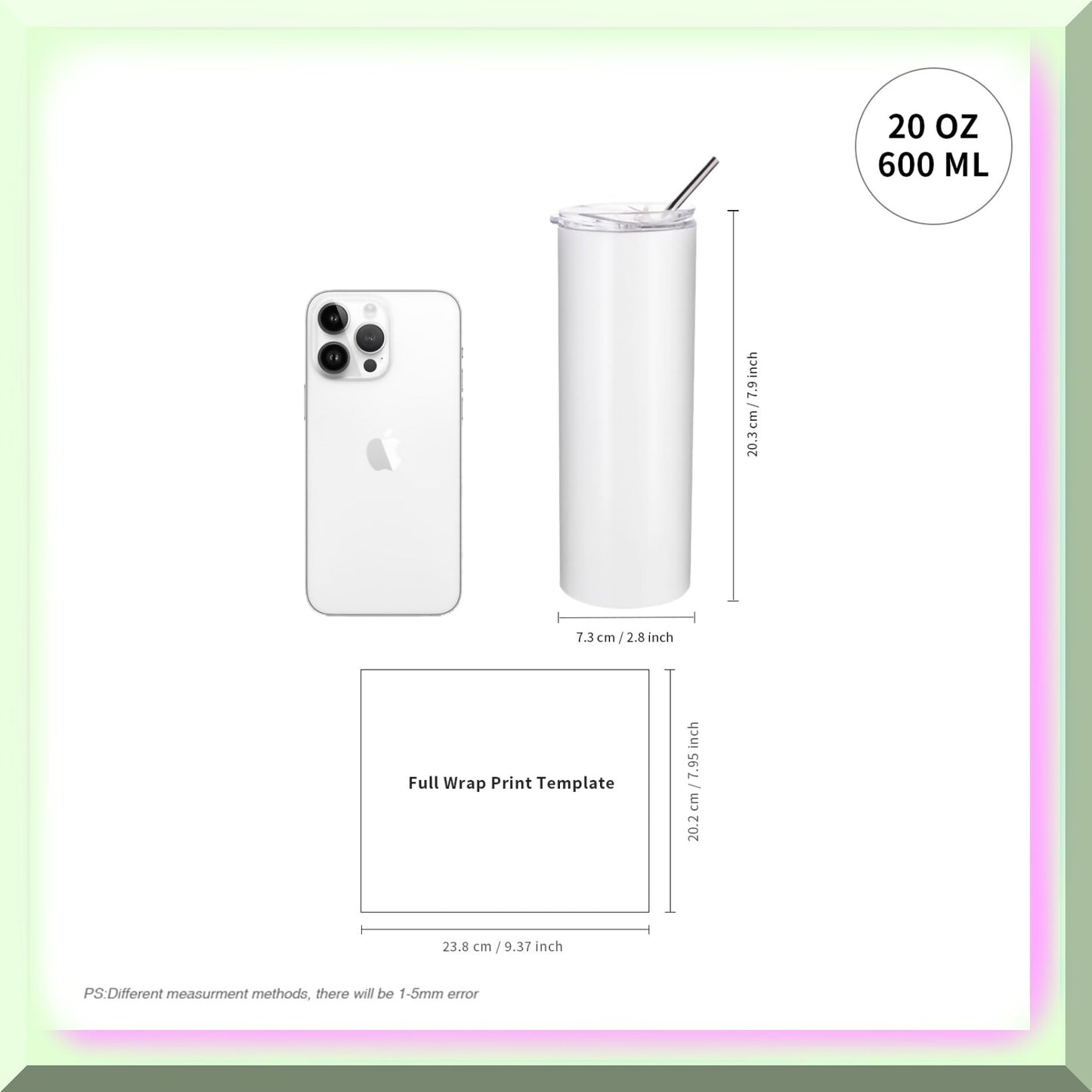 20 OZ Stainless Steel Tumbler Set White 4 Pack
