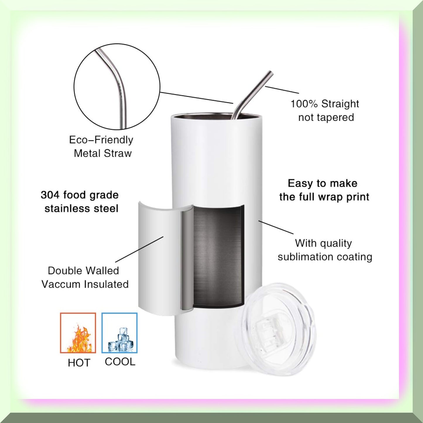20 OZ Stainless Steel Tumbler Set White 4 Pack