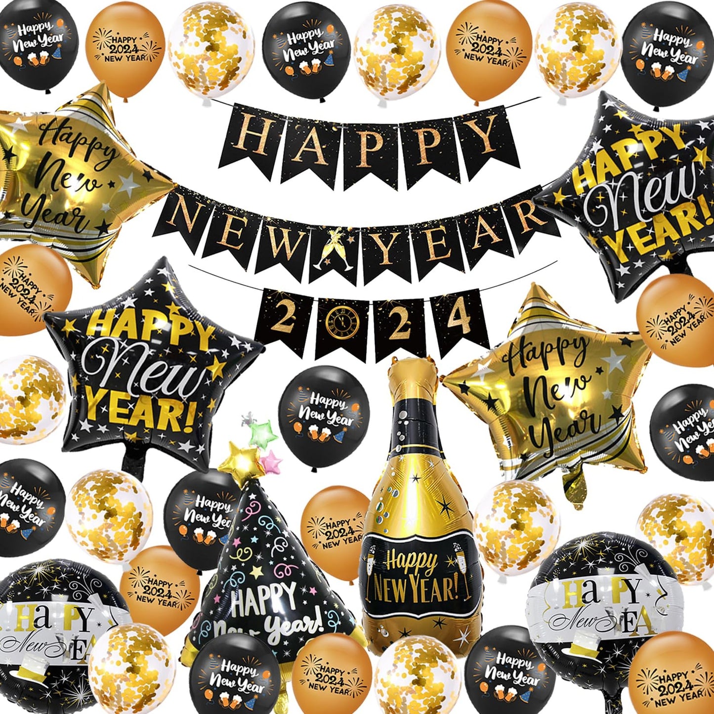 2024 Countdown Party Pack - Includes 30 Happy New Year Balloons & Banner for Ultimate New Years Eve Decorations. Get ready to ring in the new year!
