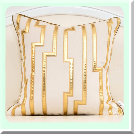 Luxury Gold Stripe Geometric Leather Pillow Covers - European Decorative Cushion Cases for Living Room & Bedroom - 20x20 Inch Square