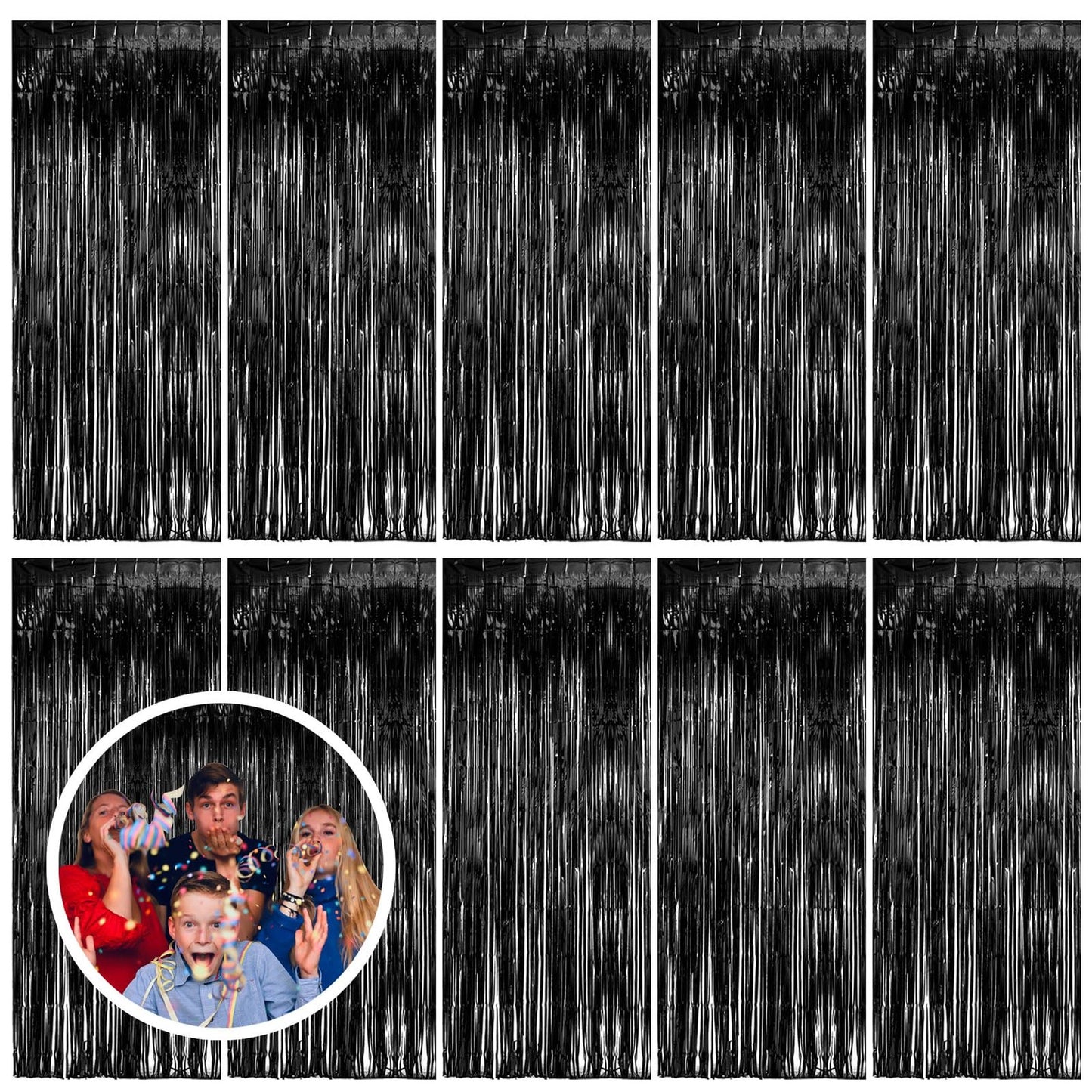 Black Party Streamers Backdrop Tinsel Fringe Curtains for Events