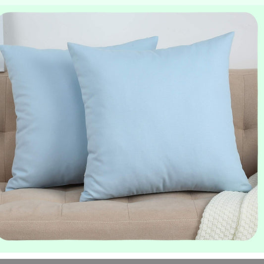 Cotton Canvas Bliss Throw Pillow Covers - Set of 2 Light Blue Cushion Covers, 16x16 inches, 100% Cotton, Decorative Home Decor - 45 Color Options