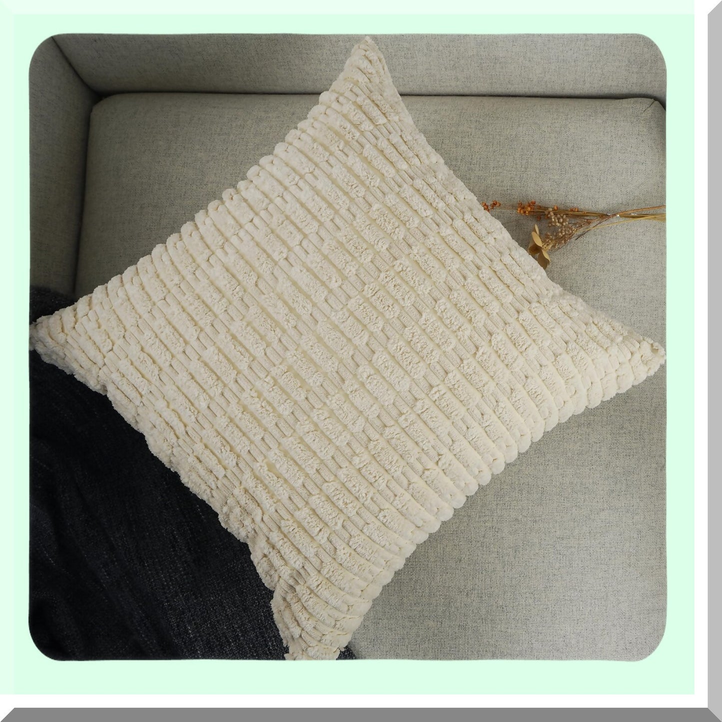 Cozy Corn Stripe Bolster Pillowcase Set - Super Soft Corduroy Decorative Cushion Covers for Couch, Sofa, Bed - Cream, 18''x18'' - Pack of 2