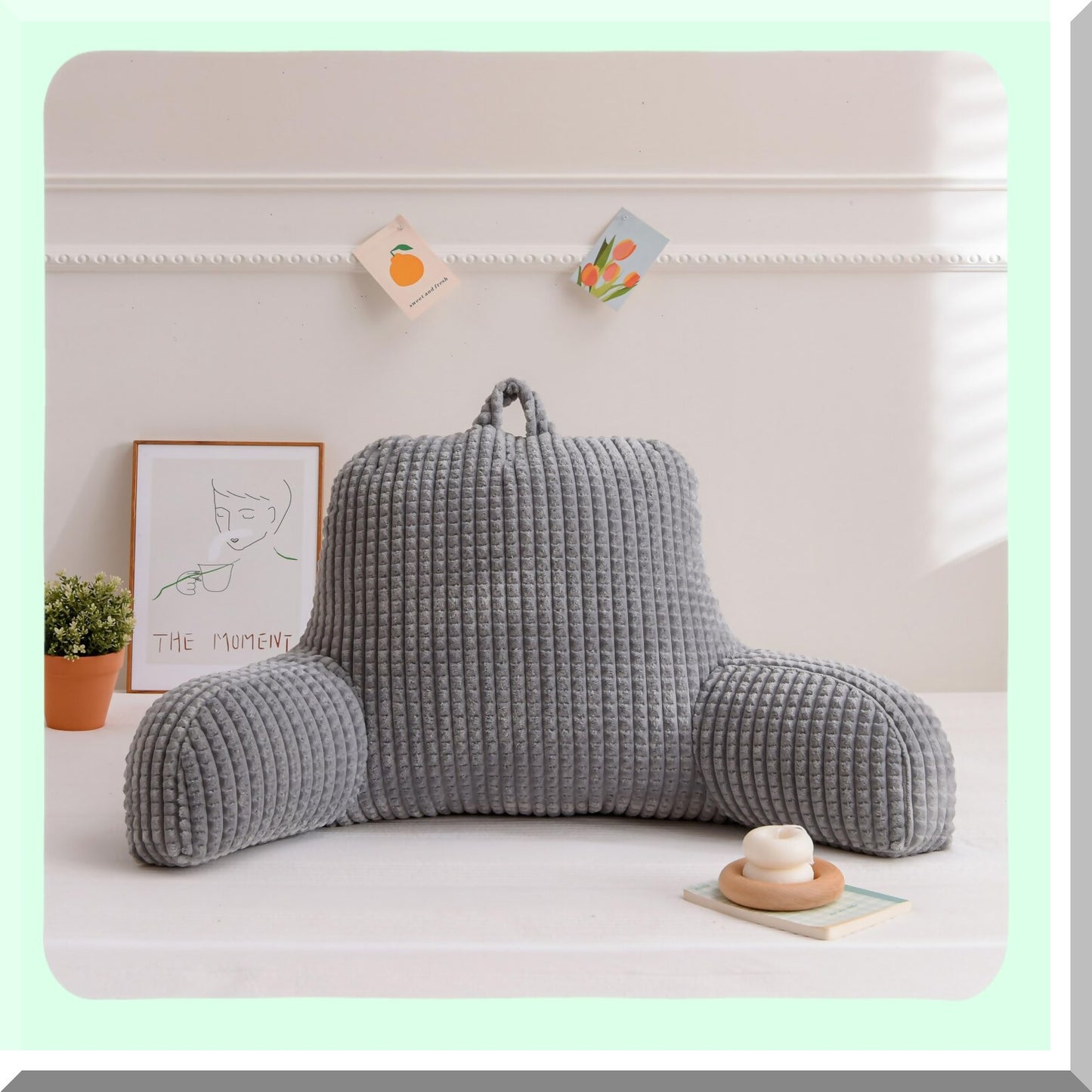 ComfortMax Backrest Pillow - Large Adult Reading Cushion with Arms & Bed Wedge Support - Gray Lounge Pillow for Sitting Up in Bed - Over Size