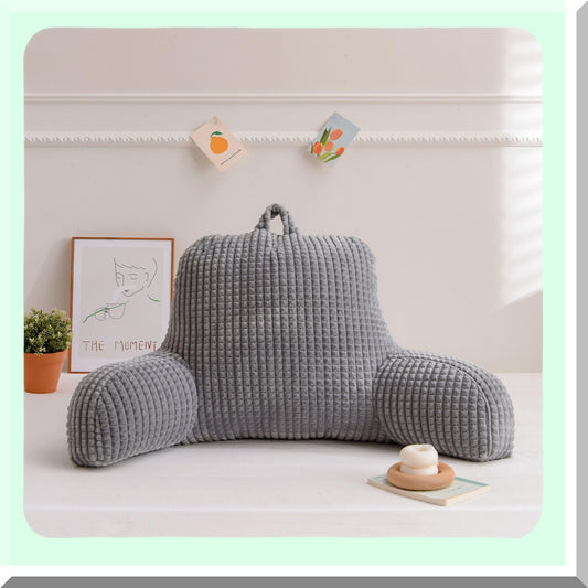 ComfortMax Backrest Pillow - Large Adult Reading Cushion with Arms & Bed Wedge Support - Gray Lounge Pillow for Sitting Up in Bed - Over Size