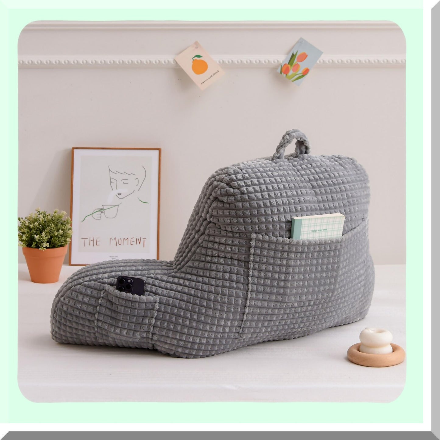 ComfortMax Backrest Pillow - Large Adult Reading Cushion with Arms & Bed Wedge Support - Gray Lounge Pillow for Sitting Up in Bed - Over Size