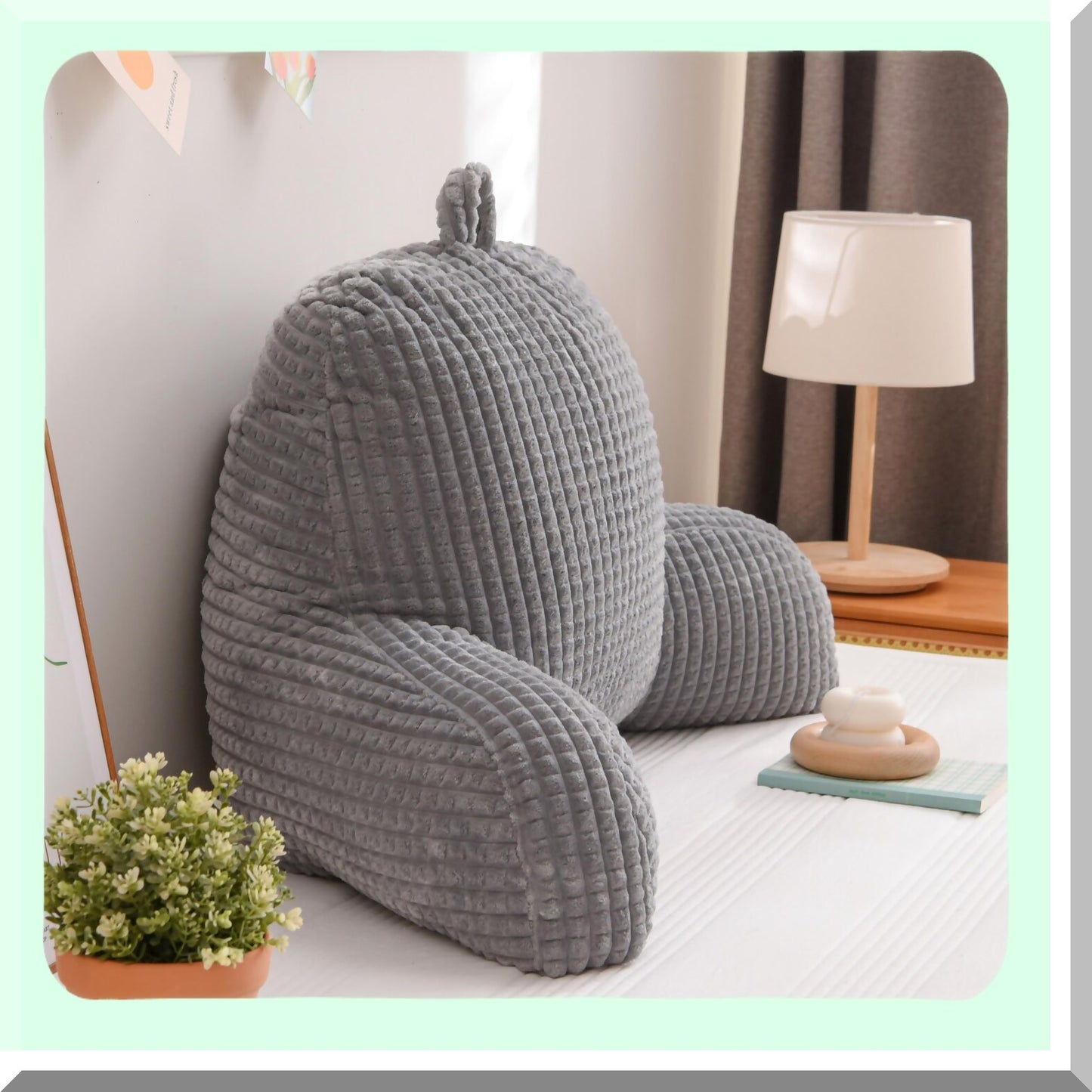 ComfortMax Backrest Pillow - Large Adult Reading Cushion with Arms & Bed Wedge Support - Gray Lounge Pillow for Sitting Up in Bed - Over Size