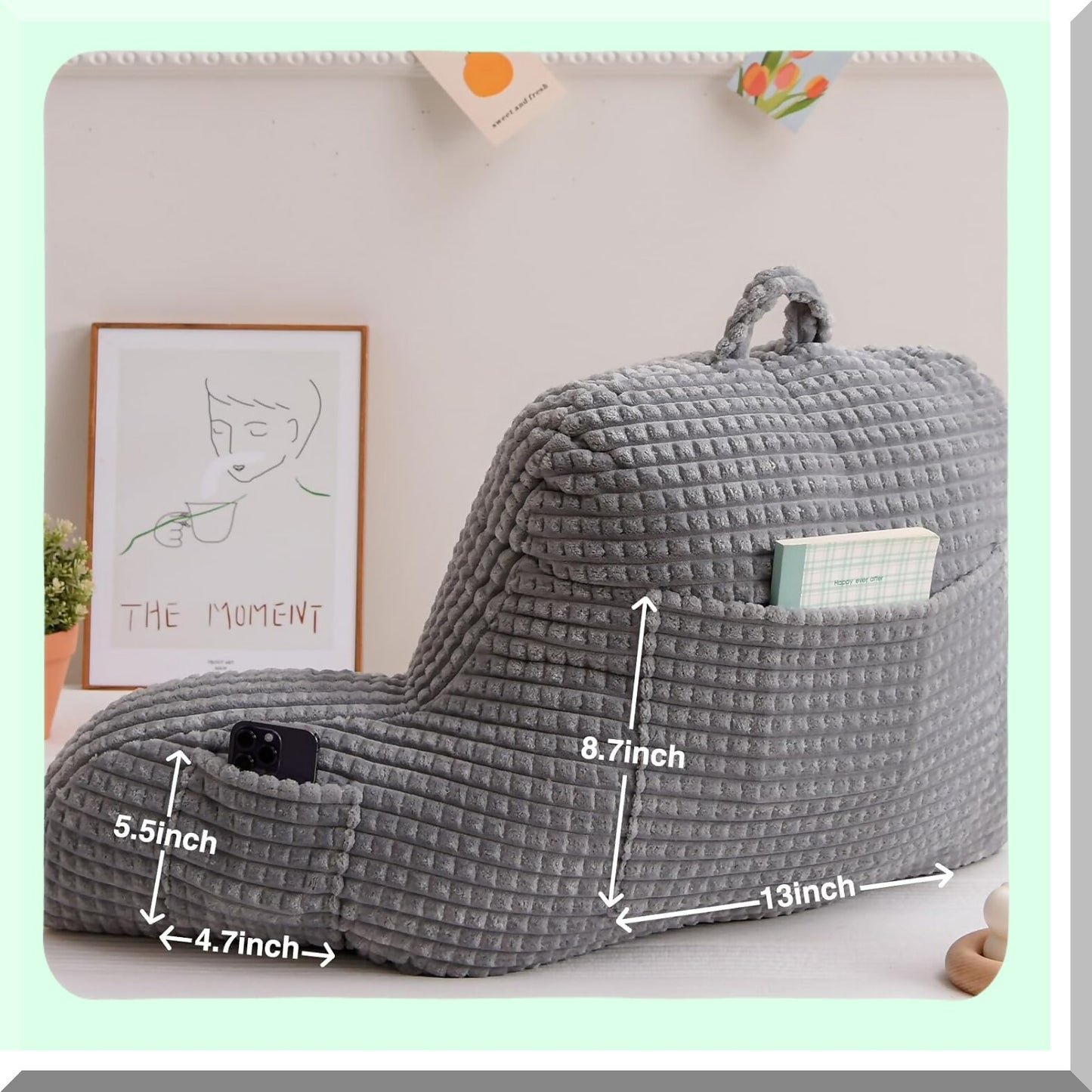 ComfortMax Backrest Pillow - Large Adult Reading Cushion with Arms & Bed Wedge Support - Gray Lounge Pillow for Sitting Up in Bed - Over Size