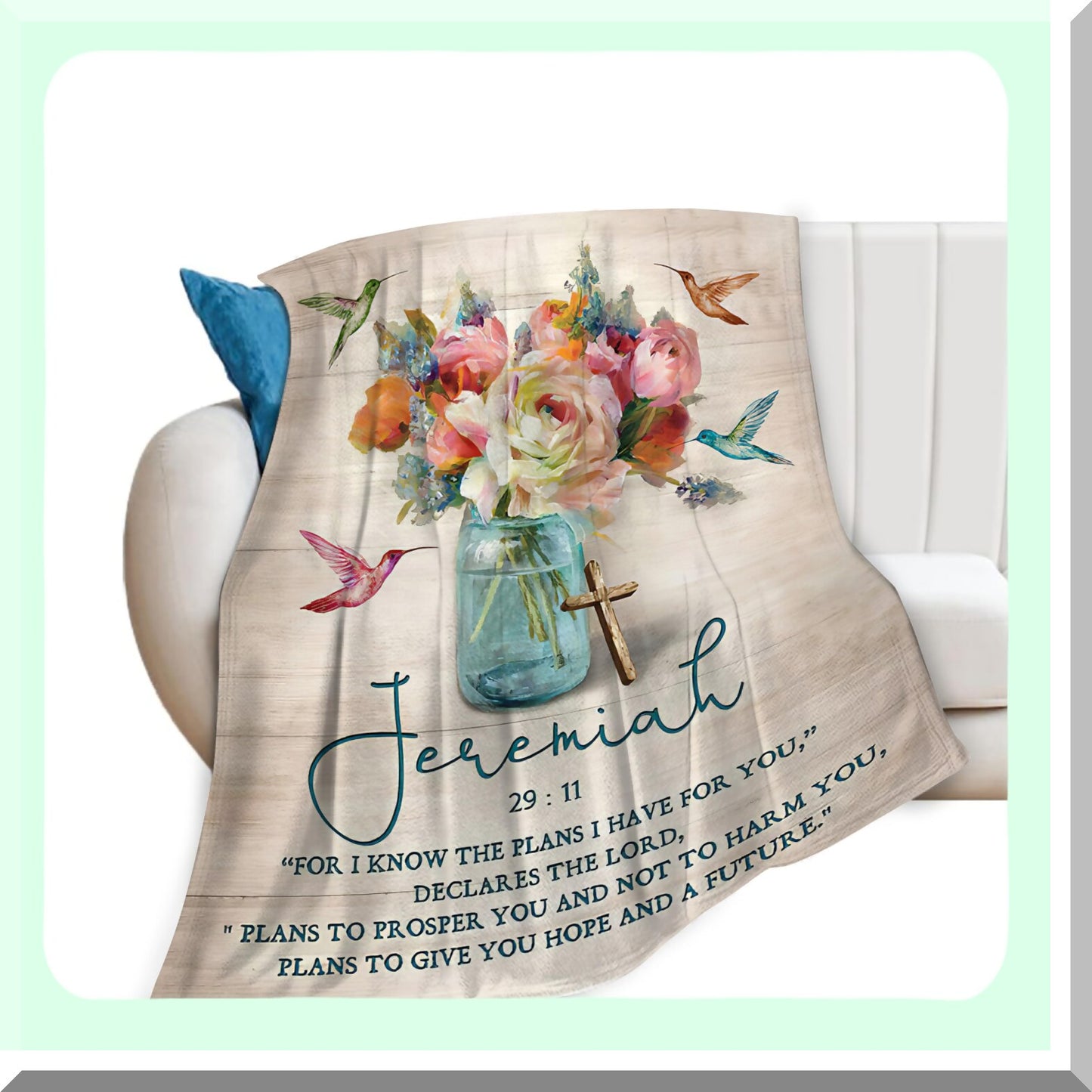 Faithful Comfort: Ultra Soft Bible Verse Fleece Throw - Cozy Religious Gift for Women, Men, and Girls - Plush Flannel Blanket with Floral and Hummingbird Design (50"x40")"