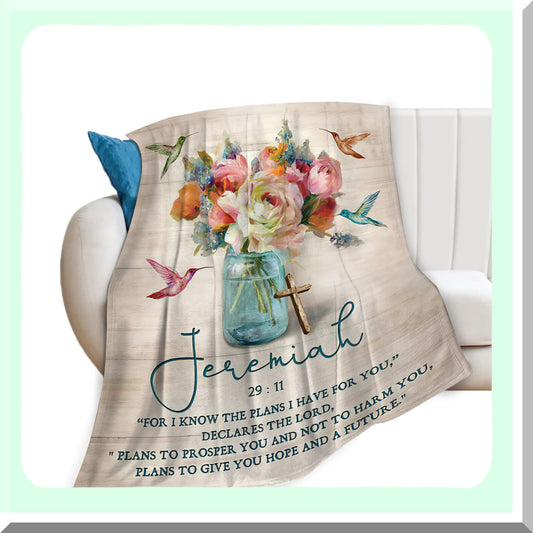 Faithful Comfort: Ultra Soft Bible Verse Fleece Throw - Cozy Religious Gift for Women, Men, and Girls - Plush Flannel Blanket with Floral and Hummingbird Design (50"x40")"
