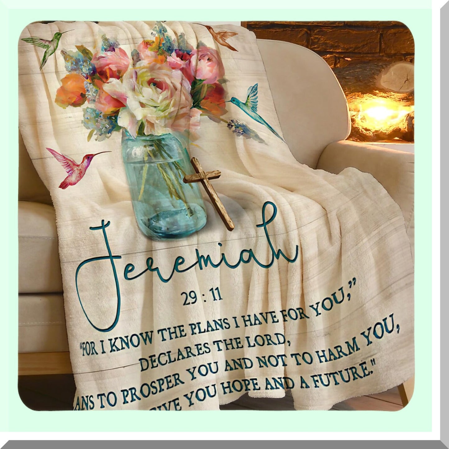 Faithful Comfort: Ultra Soft Bible Verse Fleece Throw - Cozy Religious Gift for Women, Men, and Girls - Plush Flannel Blanket with Floral and Hummingbird Design (50"x40")"