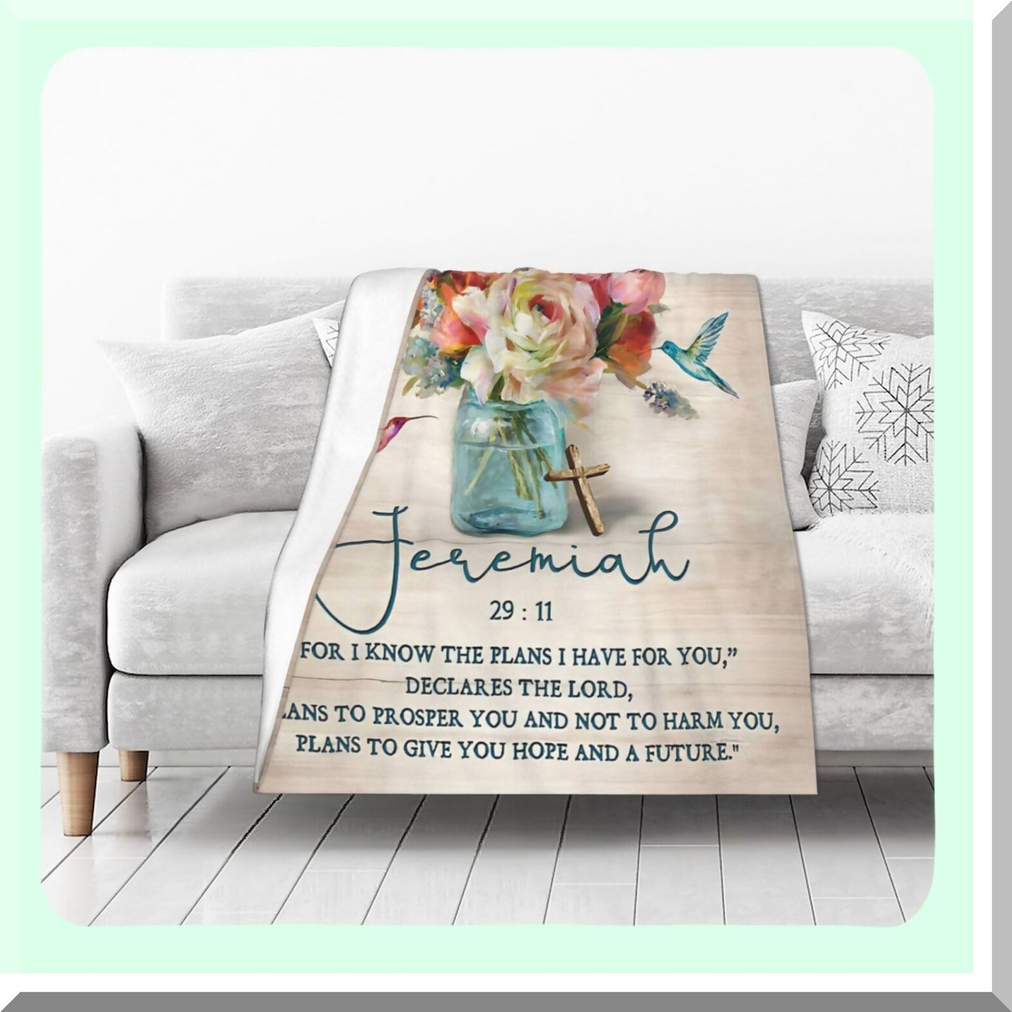 Faithful Comfort: Ultra Soft Bible Verse Fleece Throw - Cozy Religious Gift for Women, Men, and Girls - Plush Flannel Blanket with Floral and Hummingbird Design (50"x40")"
