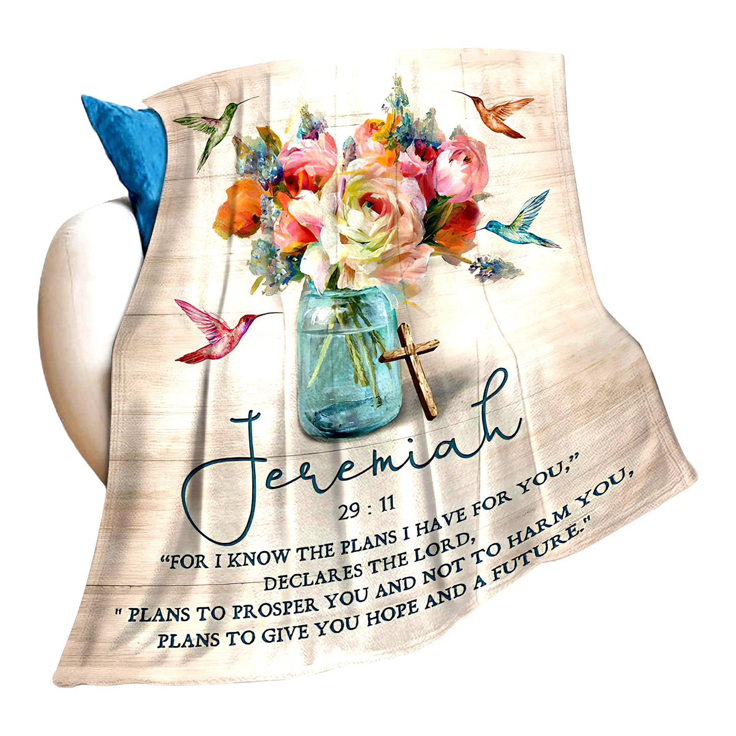 Faithful Comfort: Ultra Soft Bible Verse Fleece Throw - Cozy Religious Gift for Women, Men, and Girls - Plush Flannel Blanket with Floral and Hummingbird Design (50"x40")"