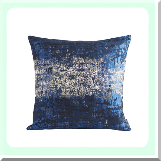 Luxury Jacquard Velvet Navy Blue Gold Throw Pillow Cover - Royal Textured Cozy Cushion Case - Soft Decorative Accent 22X22inches - 1Piece