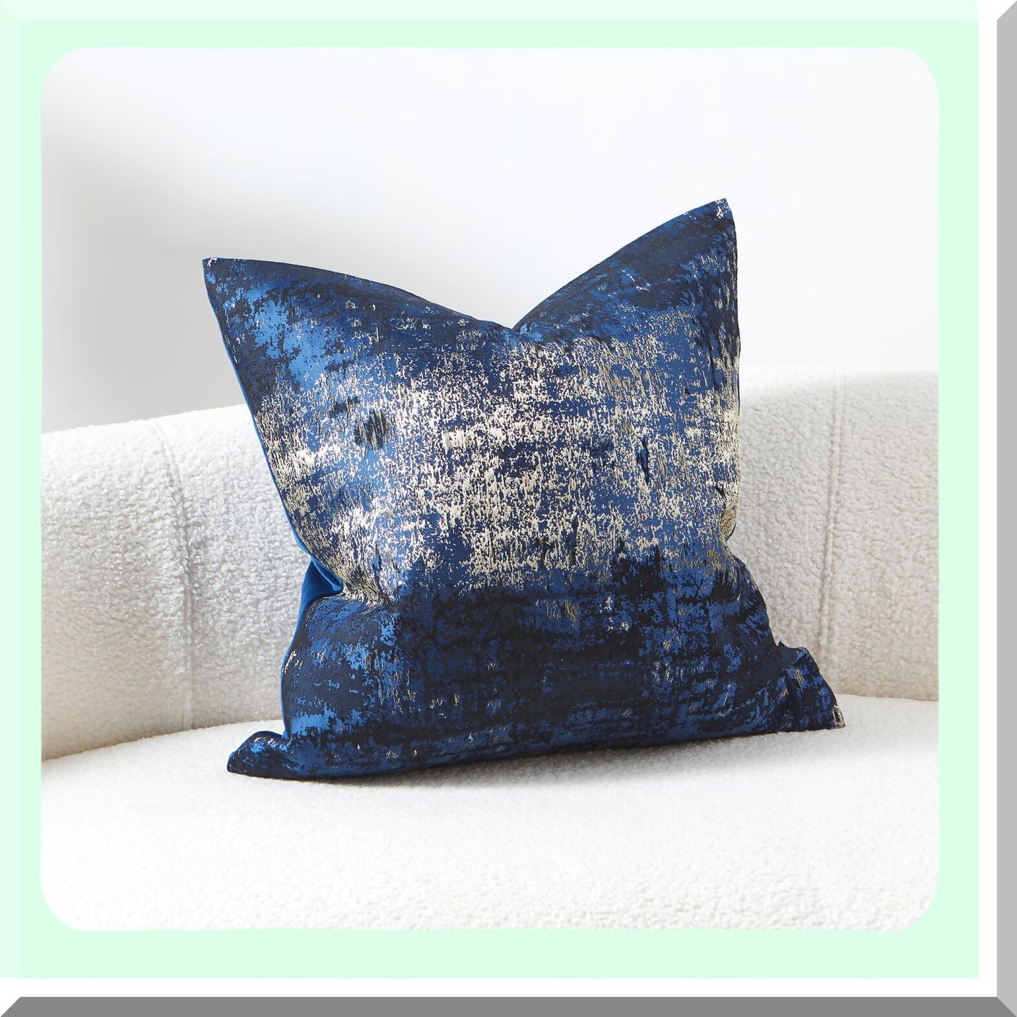 Luxury Jacquard Velvet Navy Blue Gold Throw Pillow Cover - Royal Textured Cozy Cushion Case - Soft Decorative Accent 22X22inches - 1Piece