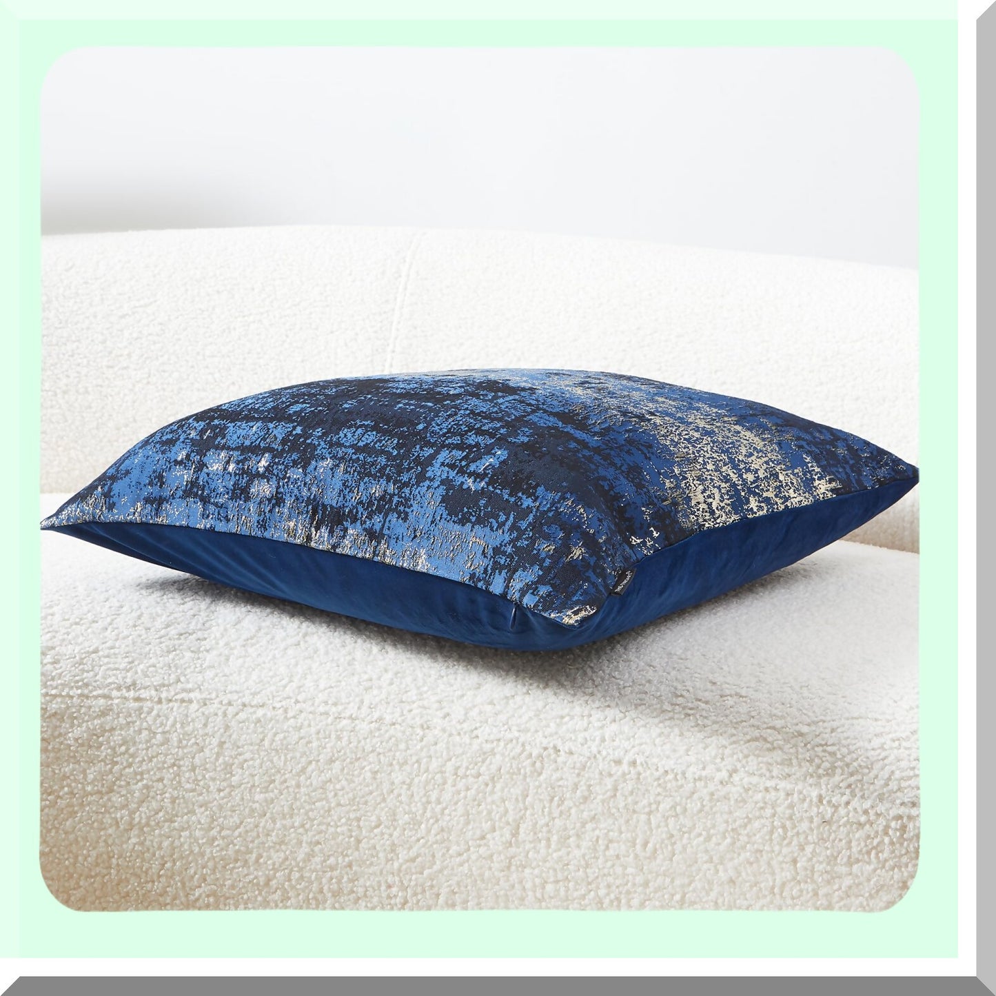 Luxury Jacquard Velvet Navy Blue Gold Throw Pillow Cover - Royal Textured Cozy Cushion Case - Soft Decorative Accent 22X22inches - 1Piece