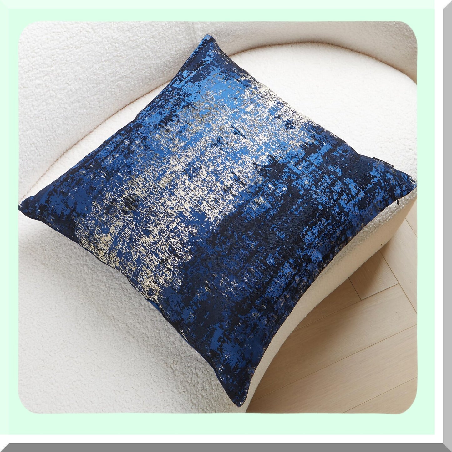 Luxury Jacquard Velvet Navy Blue Gold Throw Pillow Cover - Royal Textured Cozy Cushion Case - Soft Decorative Accent 22X22inches - 1Piece