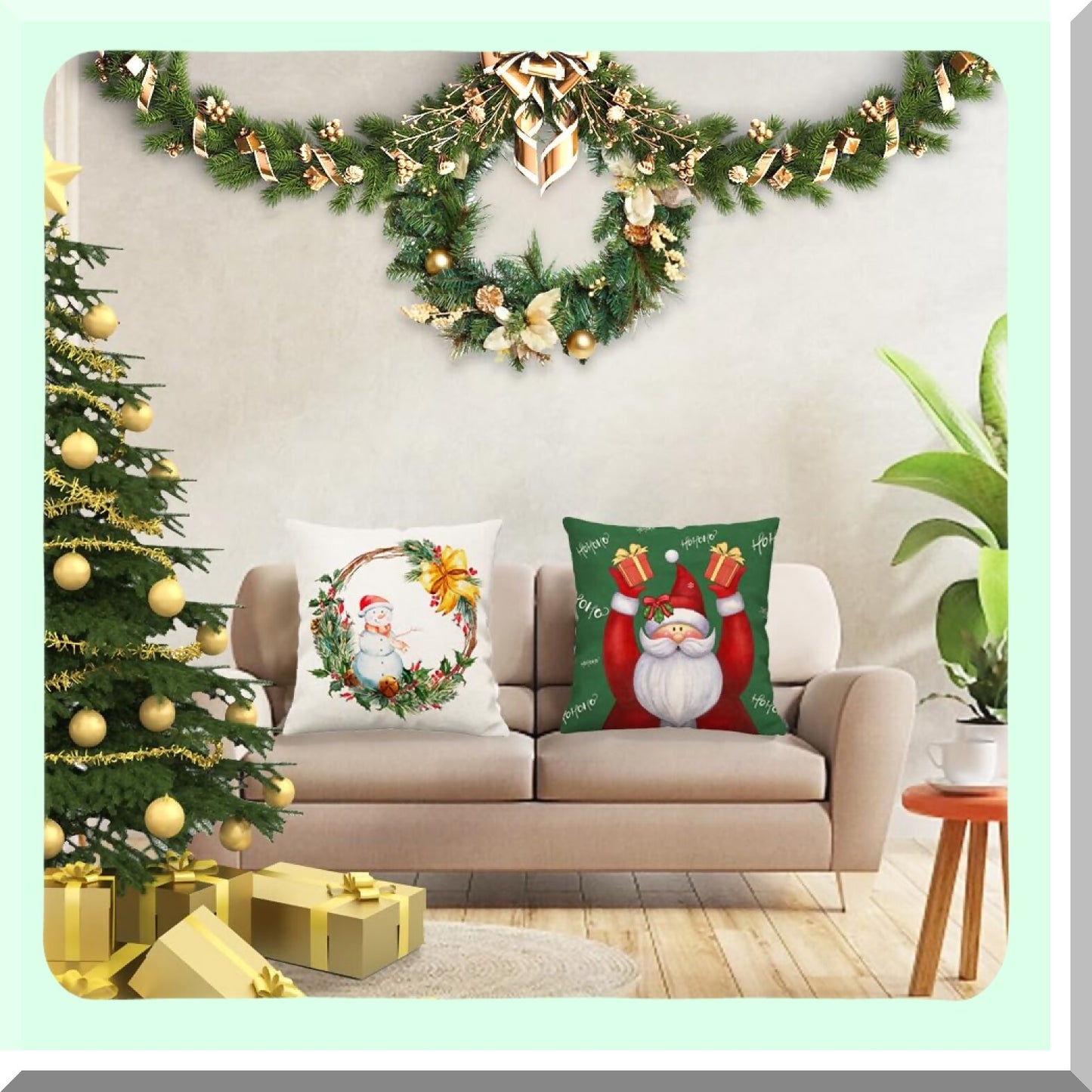 Winter Wonderland Pillow Covers - Set of 4 Red Tree & Merry Truck Claus Design - Holiday Decor Throw Cushion Cases for Home & Outdoor - 22x22 Inches