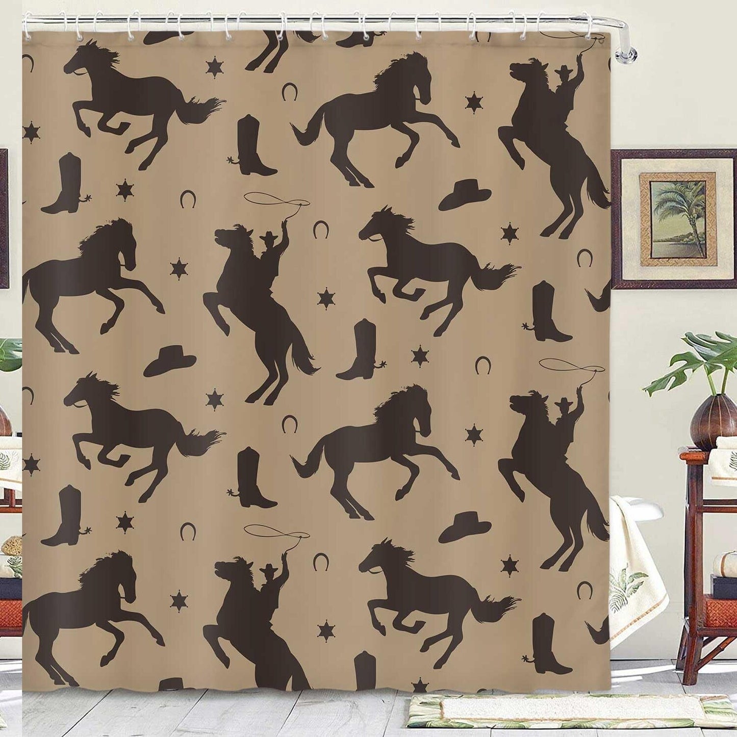 Western Cowboy Desert Shower Curtain 70x70in with Hooks
