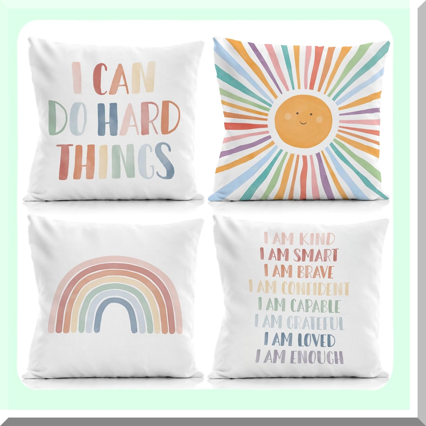 ZenVibe Affirmations Pillow Covers - Set of 4, Inspirational Sayings Decorative Pillowcases for Kids Reading Corner, Boho Classroom 18x18