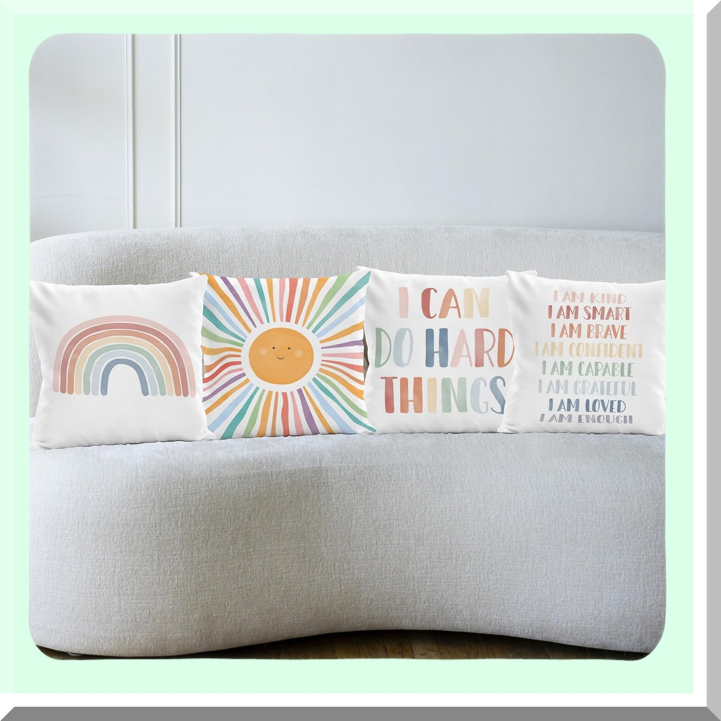 ZenVibe Affirmations Pillow Covers - Set of 4, Inspirational Sayings Decorative Pillowcases for Kids Reading Corner, Boho Classroom 18x18