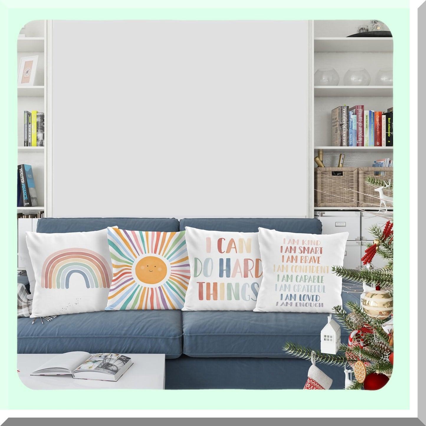 ZenVibe Affirmations Pillow Covers - Set of 4, Inspirational Sayings Decorative Pillowcases for Kids Reading Corner, Boho Classroom 18x18