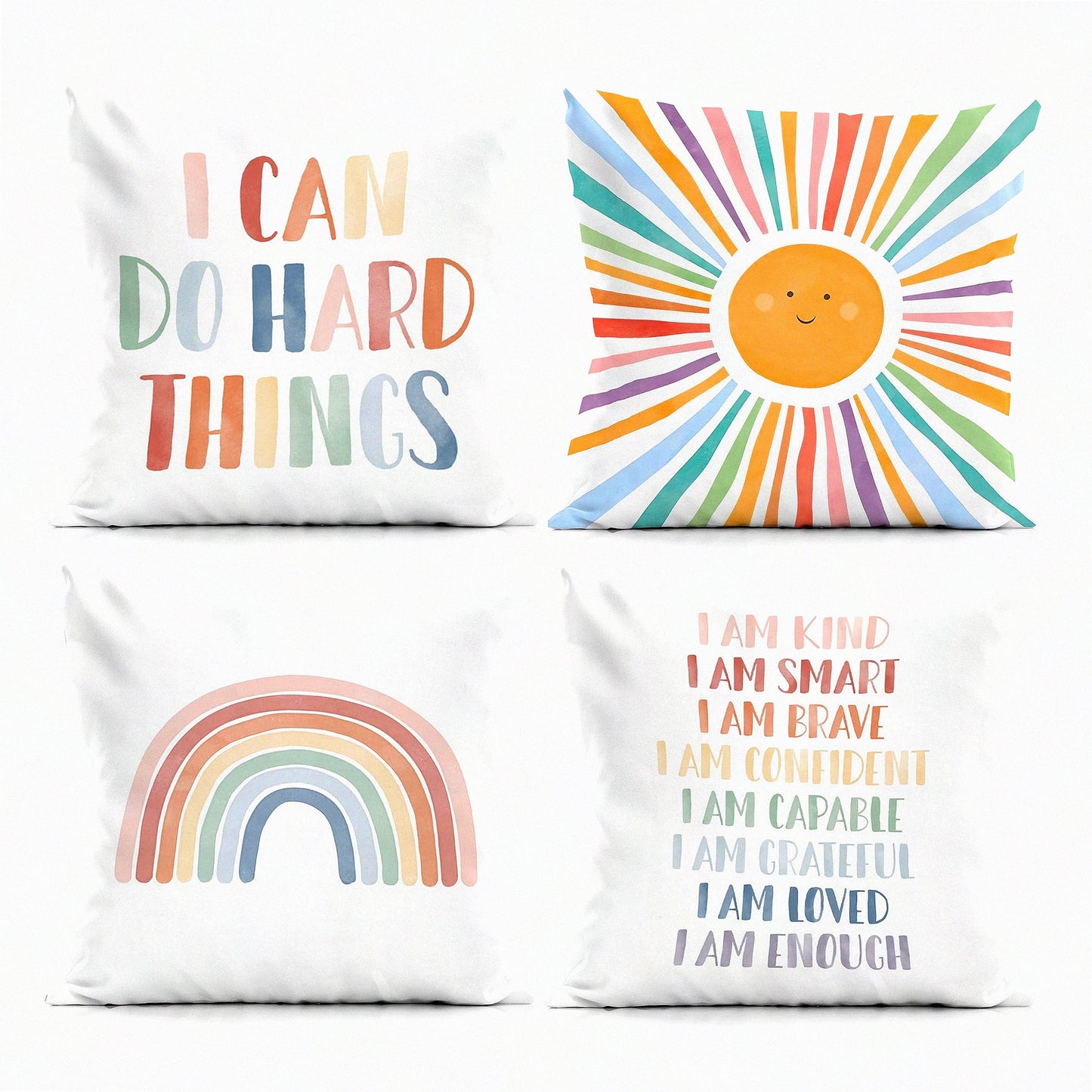 ZenVibe Affirmations Pillow Covers - Set of 4, Inspirational Sayings Decorative Pillowcases for Kids Reading Corner, Boho Classroom 18x18