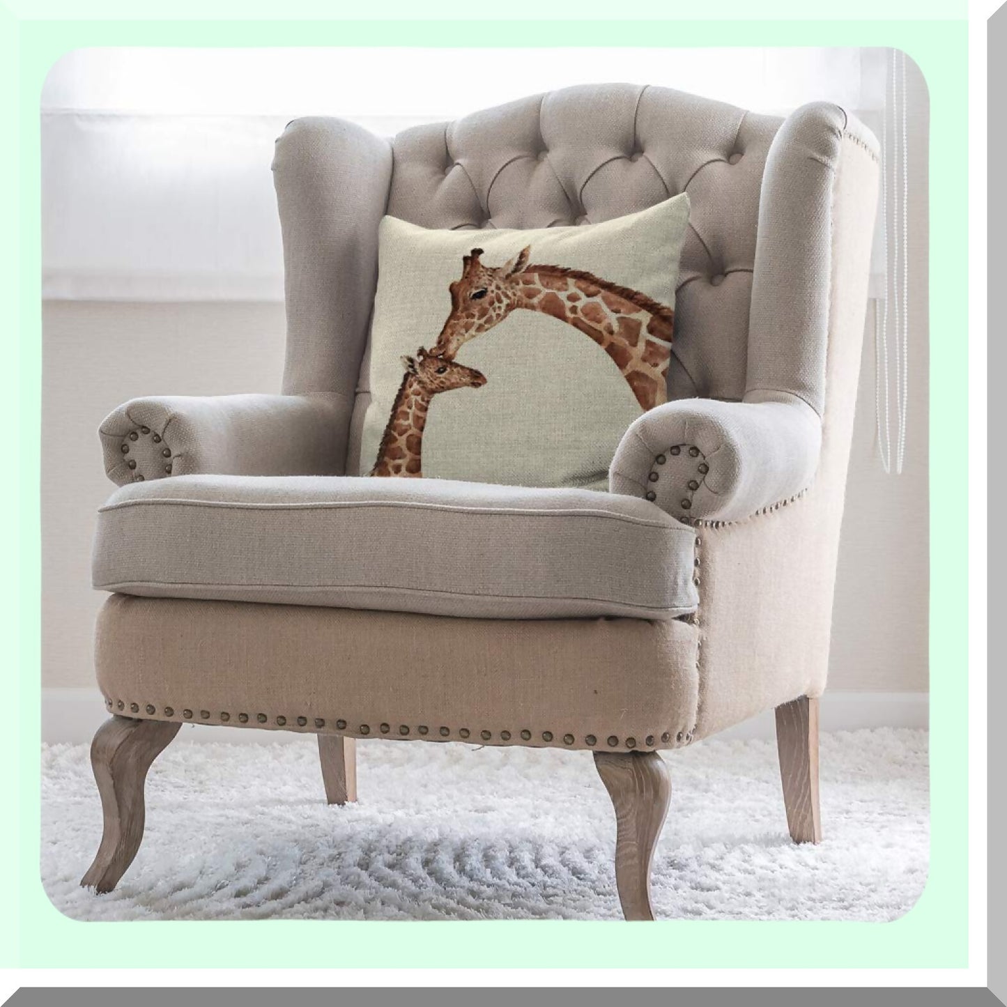 Watercolor Giraffe Love Square Pillow Cover - Funny Cartoon Mum Design for Home & Car Decor - Cute Animal Print Cushion Case 18x18 Inch