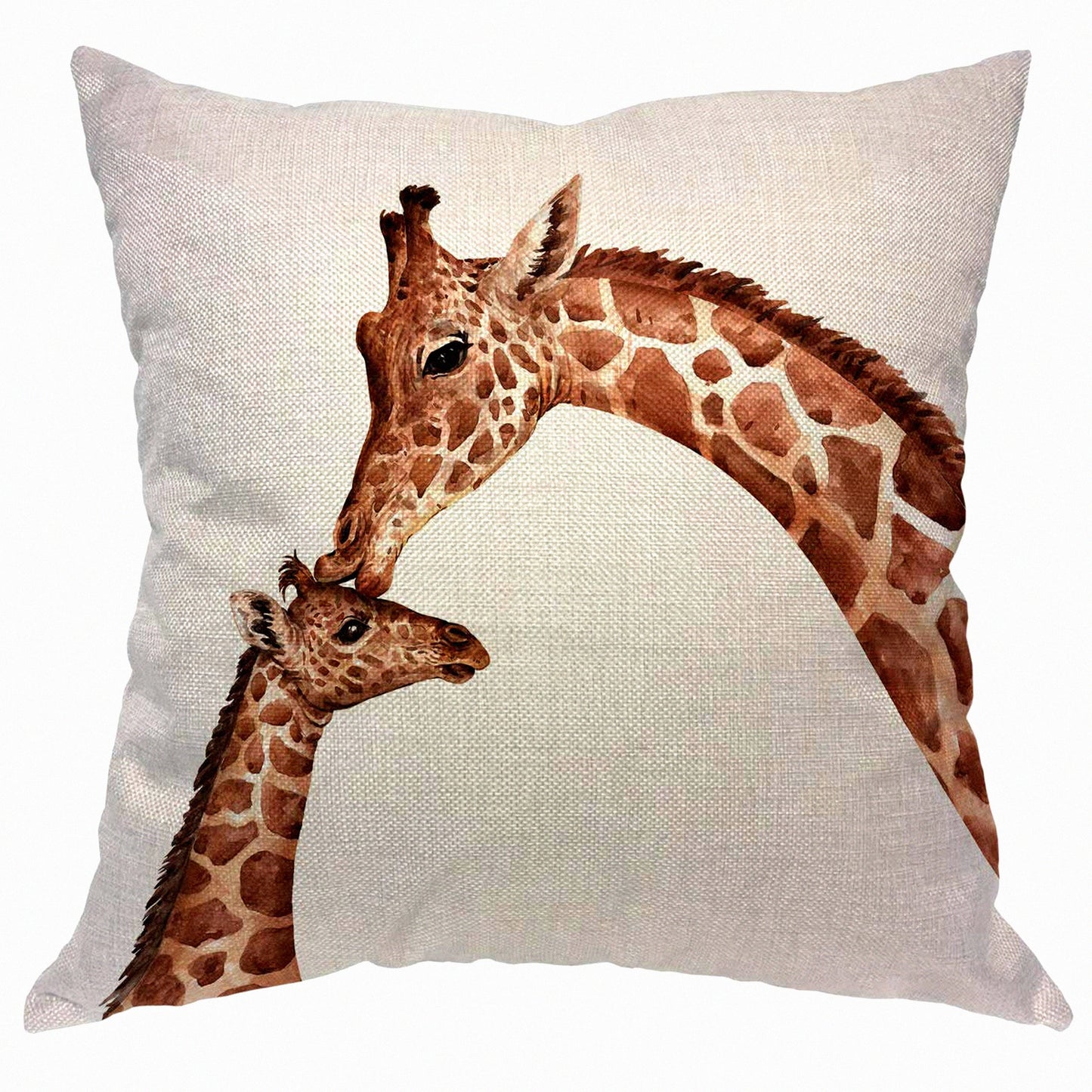 Watercolor Giraffe Love Square Pillow Cover - Funny Cartoon Mum Design for Home & Car Decor - Cute Animal Print Cushion Case 18x18 Inch
