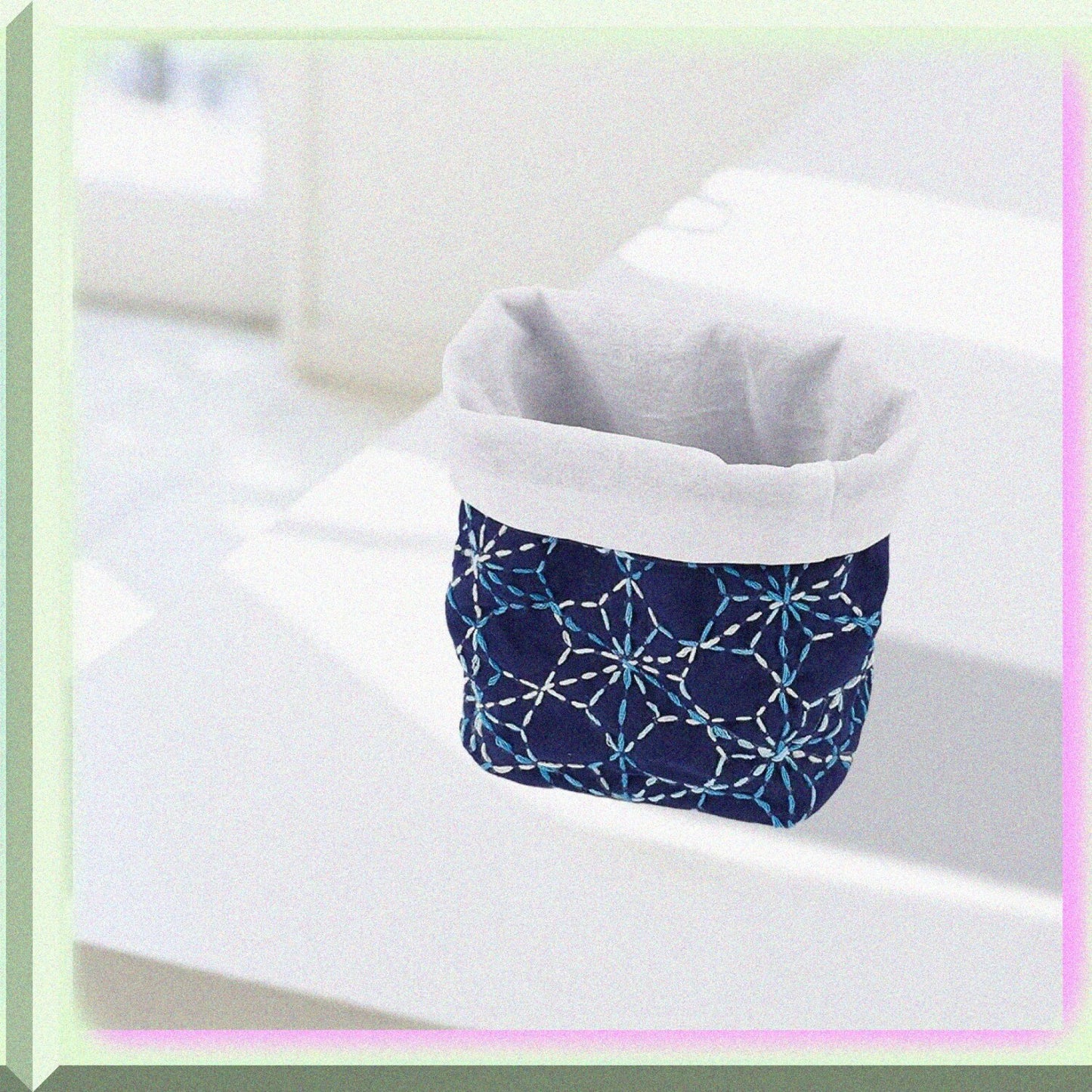 4 Set DIY Sashiko Storage Basket Kit Dark Blue and White