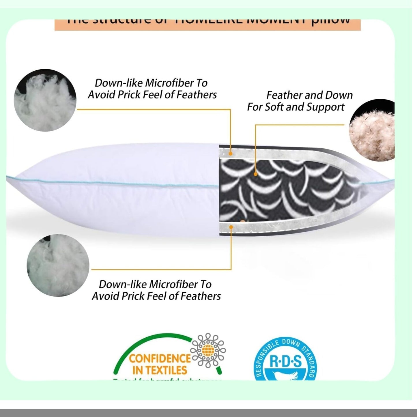 Luxury Dream Down Pillows - 2 Pack Standard Size Bed Pillows for Sleeping with 100% Cotton Cover - Plush and Supportive Pillow Set 20x26 Inch