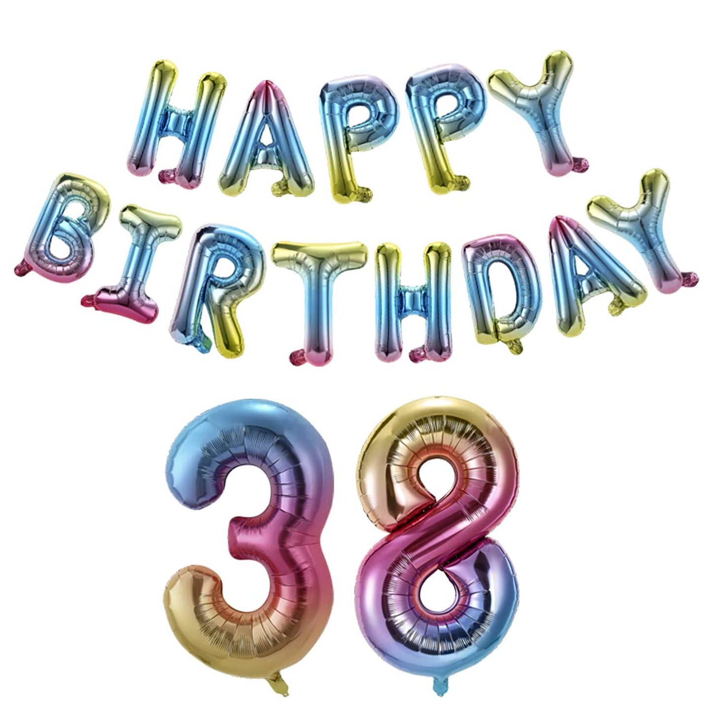 Rainbow 38th Birthday Balloon Banner Set - Colorful 40" Number Balloons & F Letters for Men and Women - Gradient Party Decorations Kit