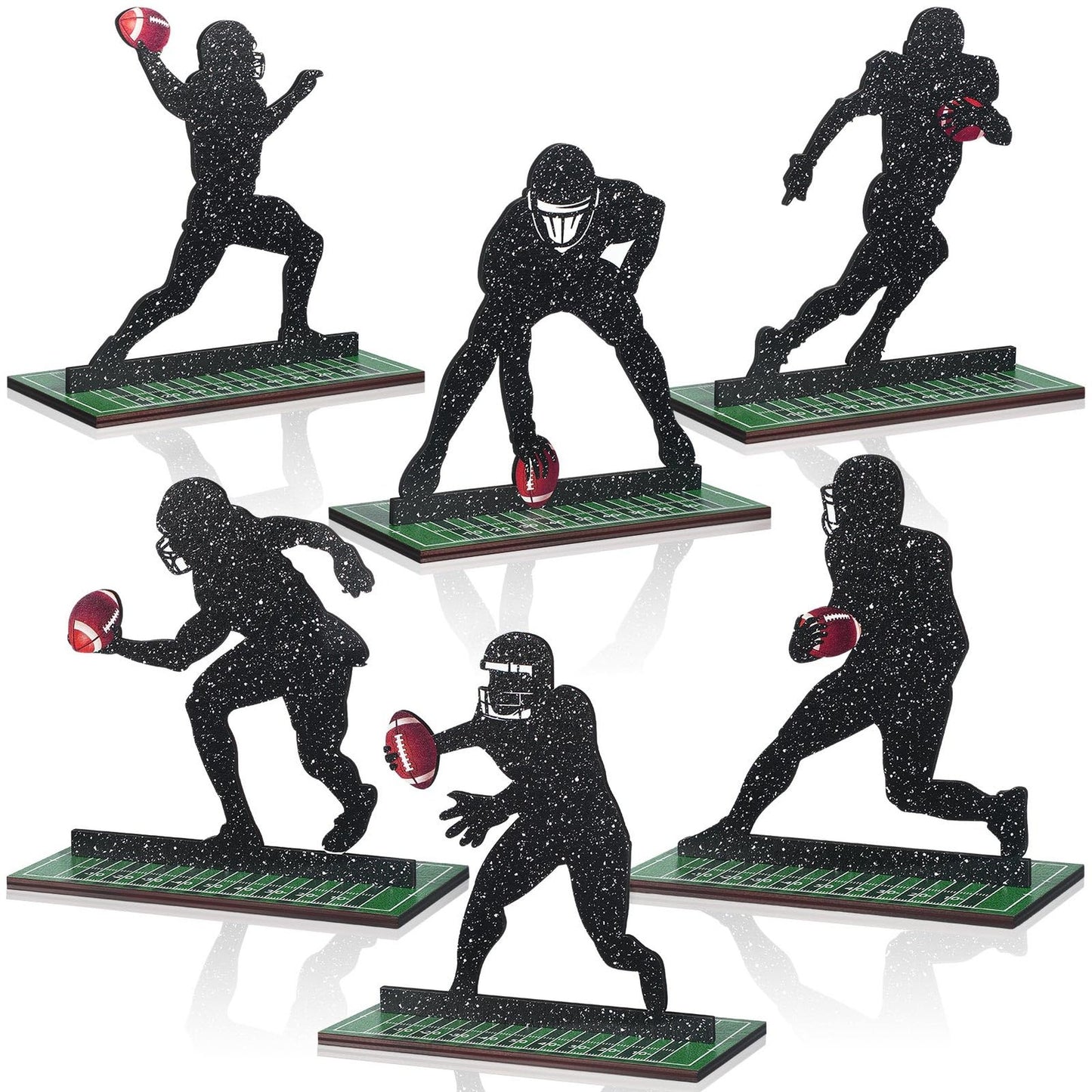 Football Fanatics Table Toppers - Set of 6 Wooden Football Signs with Player Silhouettes. Perfect for Rugby and Tailgate Parties, Birthday Celebrations, and Fan Clubs!