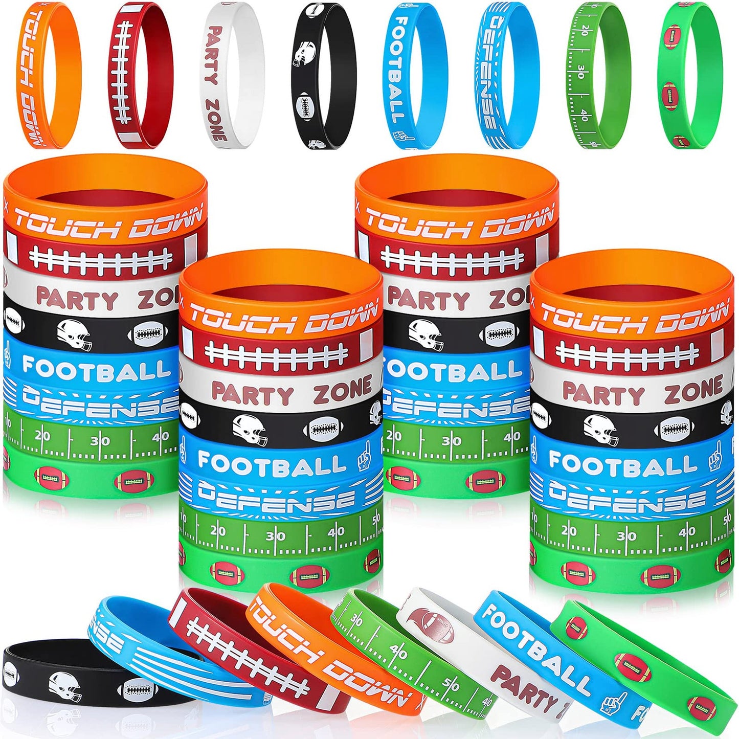 Football Motivational Wristbands Set - 48 Pieces of Silicone Bracelets, Brownies, Pinatas & Party Favors for Boys. Perfect for Birthday Parties & Gifts!