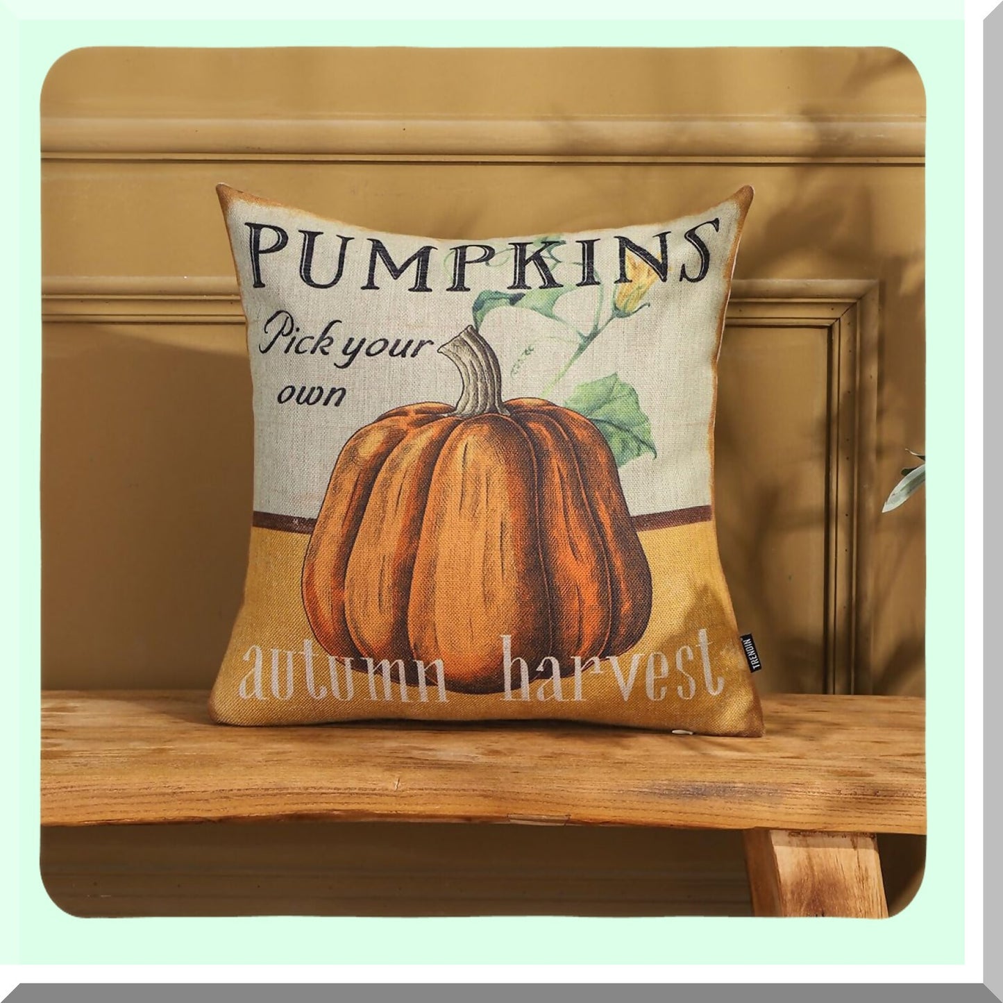 Fall Harvest Linen Pillow Cover - Vintage Rustic Autumn Decor - 18X18 Square Cushion Case for Couch and Sofa - PL1096TR