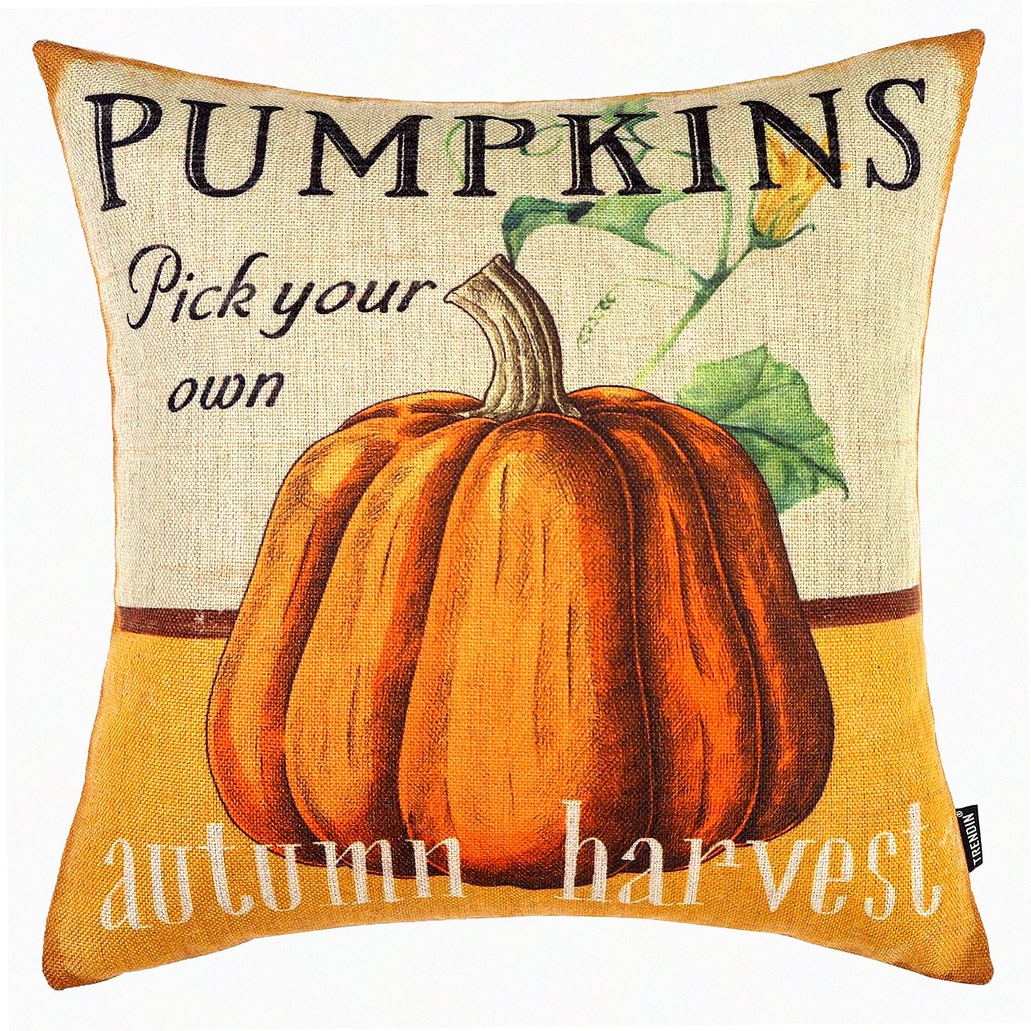 Fall Harvest Linen Pillow Cover - Vintage Rustic Autumn Decor - 18X18 Square Cushion Case for Couch and Sofa - PL1096TR