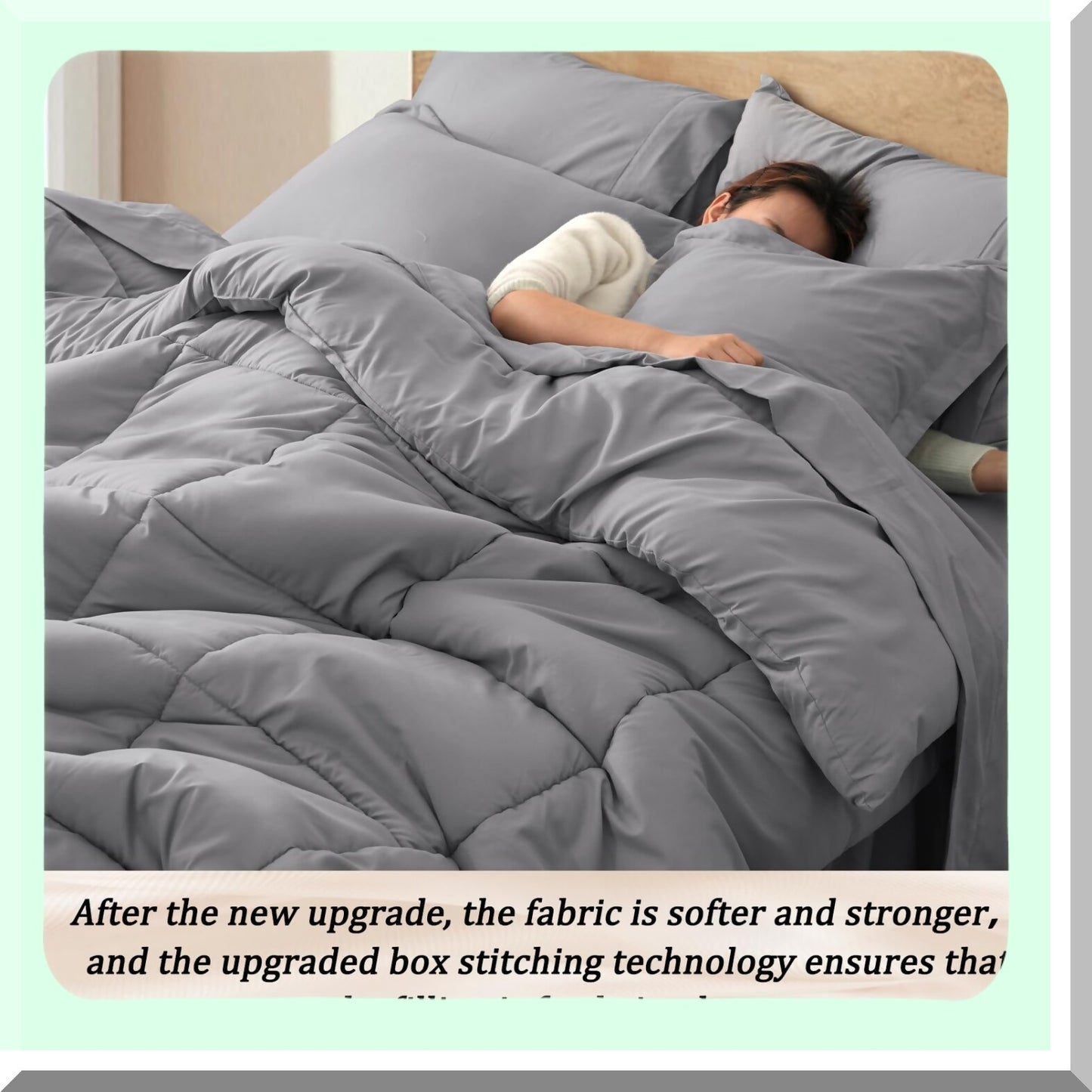 UltraSoft Grey Queen Comforter Set - 7 Piece Bedding Bundle with Sheets, Pillowcases, Shams - All Season Noiseless Bed in a Bag - 18" Sheet Set