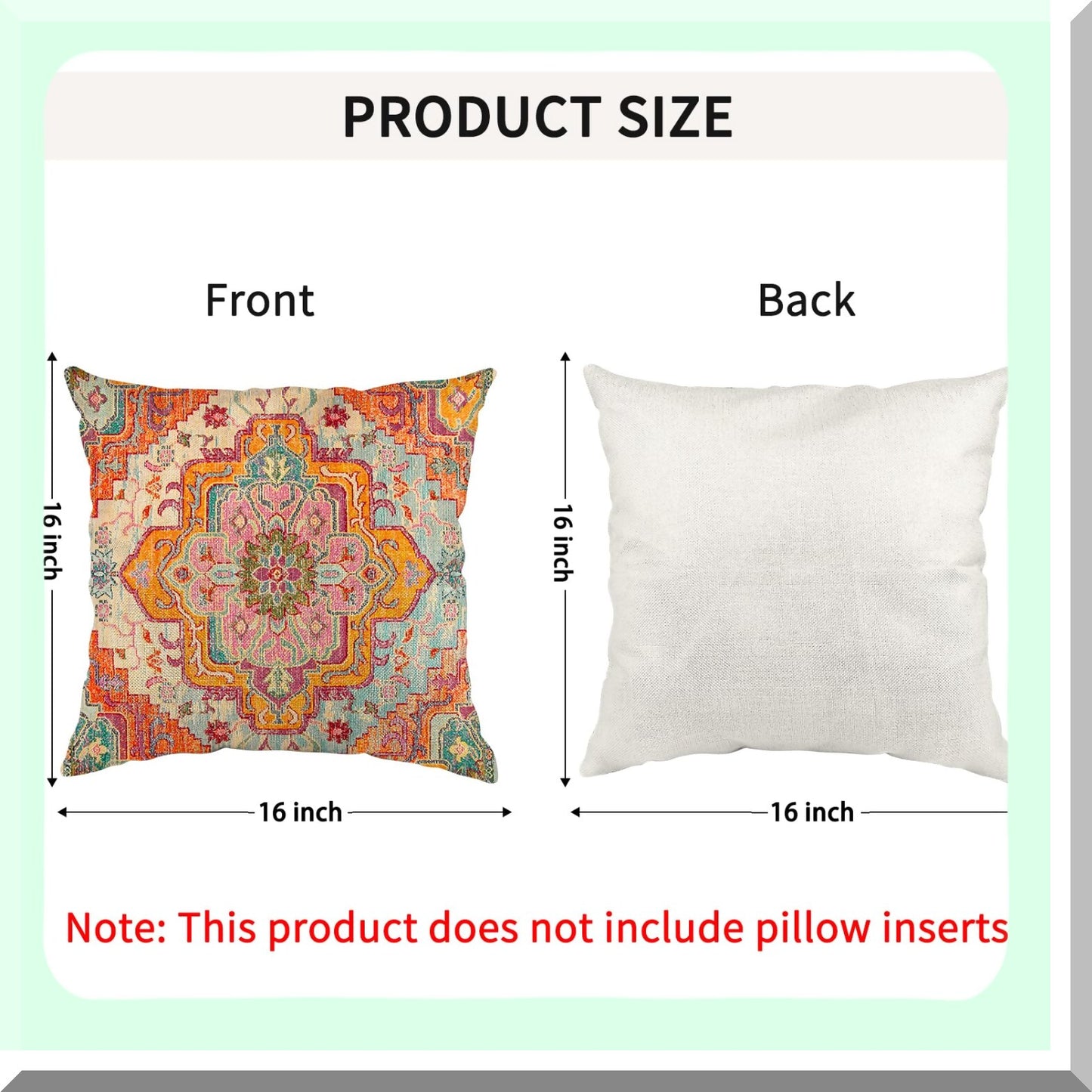 Boho Vintage Ethnic Orange Pillowcase - Decorative Throw Pillow Cover with Carpet Pattern, Antique Style Home Decor - Square 16x16 Inches