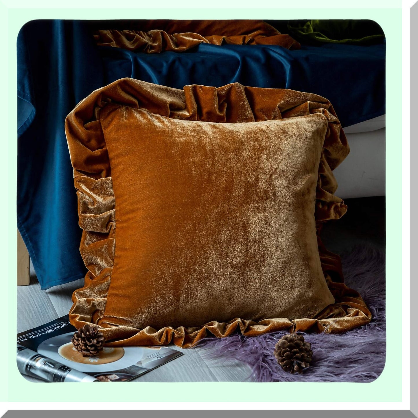 Luxury Velvet Golden Camel Pillow Covers - Set of 2 | Soft Decorative Square Cushion Cases for Sofa Couch & Bedroom | Farmhouse Style 18x18 Inches