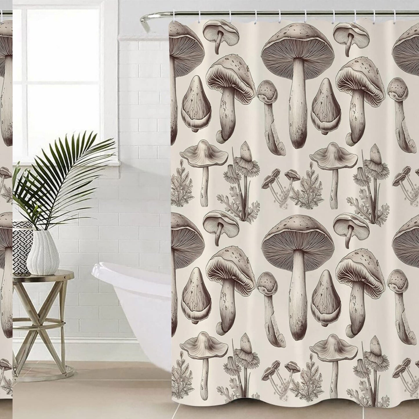 Mushroom Shower Curtain Set 36"x72" Khaki