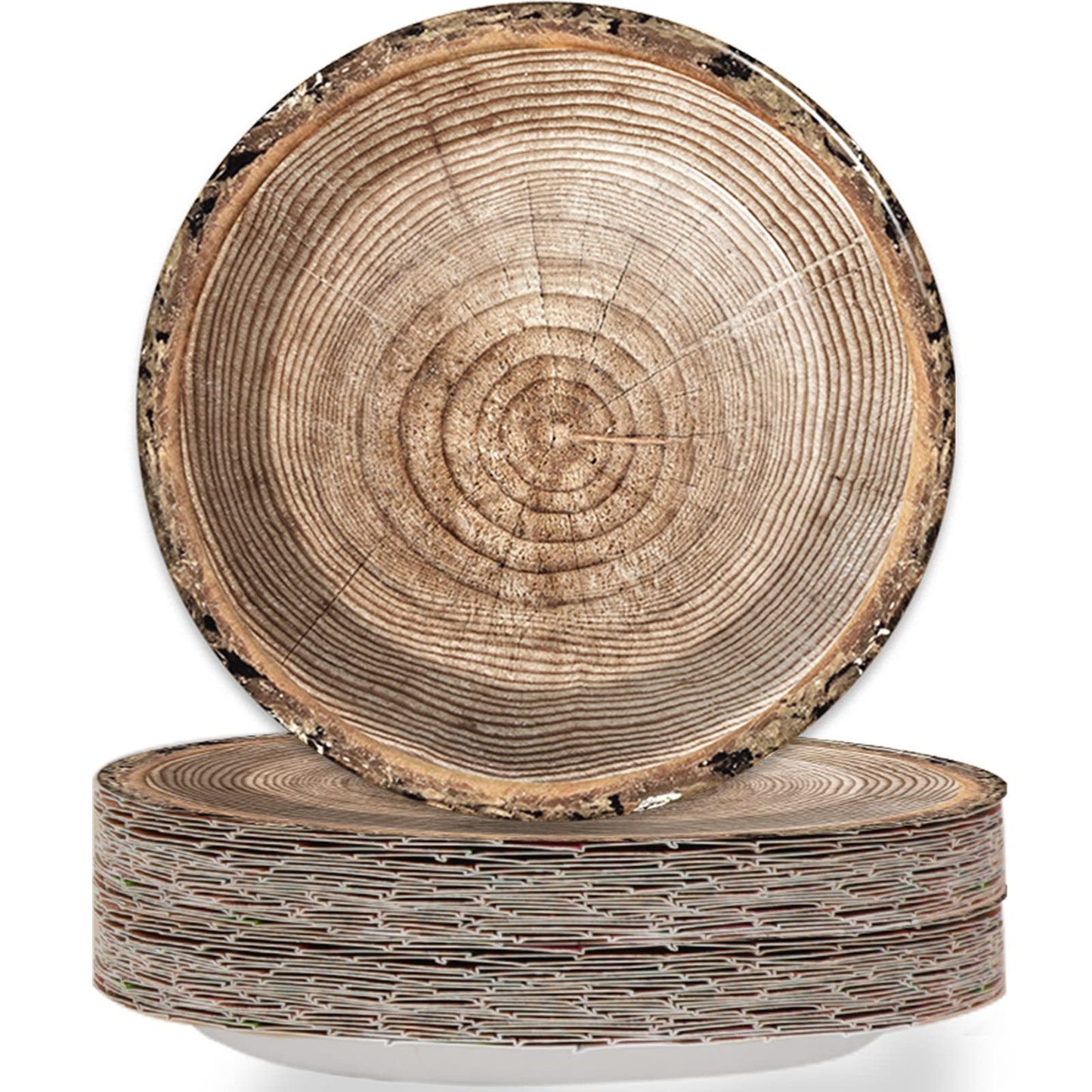 Rustic Tree Party Paper Plates Set - Lumberjack Theme Tableware Pack for Camping & Hunting Parties, Birthdays, Holidays - 48pcs Wooden Dessert Plates