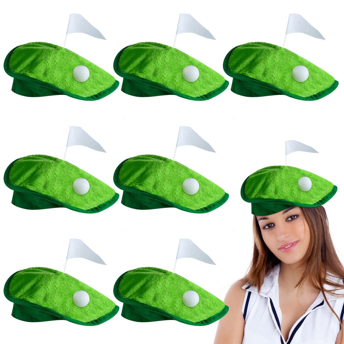 Golf Ball Flag Beret - Novelty Golfer Hat Set for Golf Party, Funny Golf Accessories, Party Supplies for Golf Enthusiasts - 8 Pack
